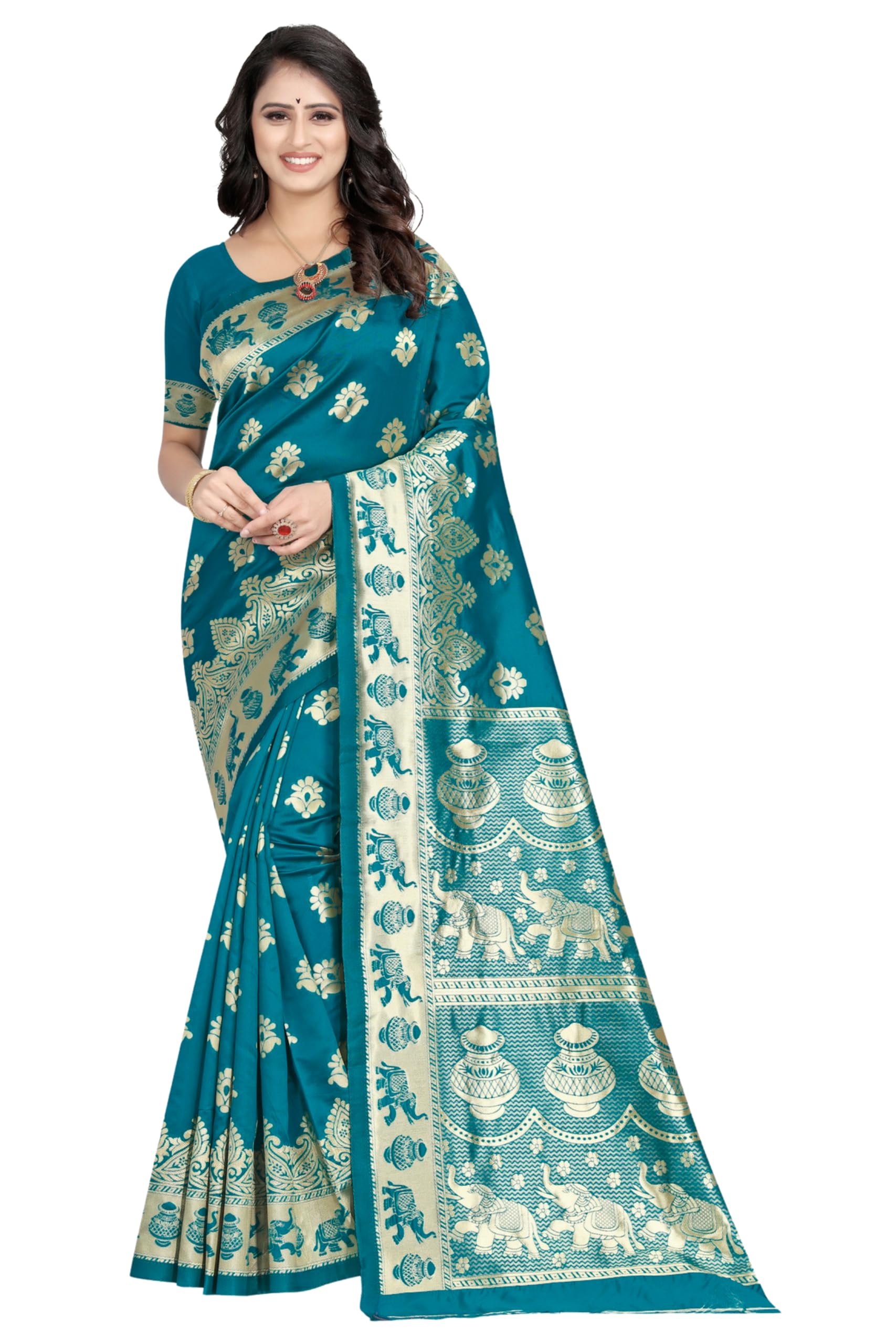 C J Enterprise Women's Pure Soft Kanjivaram Silk Saree Banarasi Design Style With Blouse Piece for Wedding (Pari9016-51)