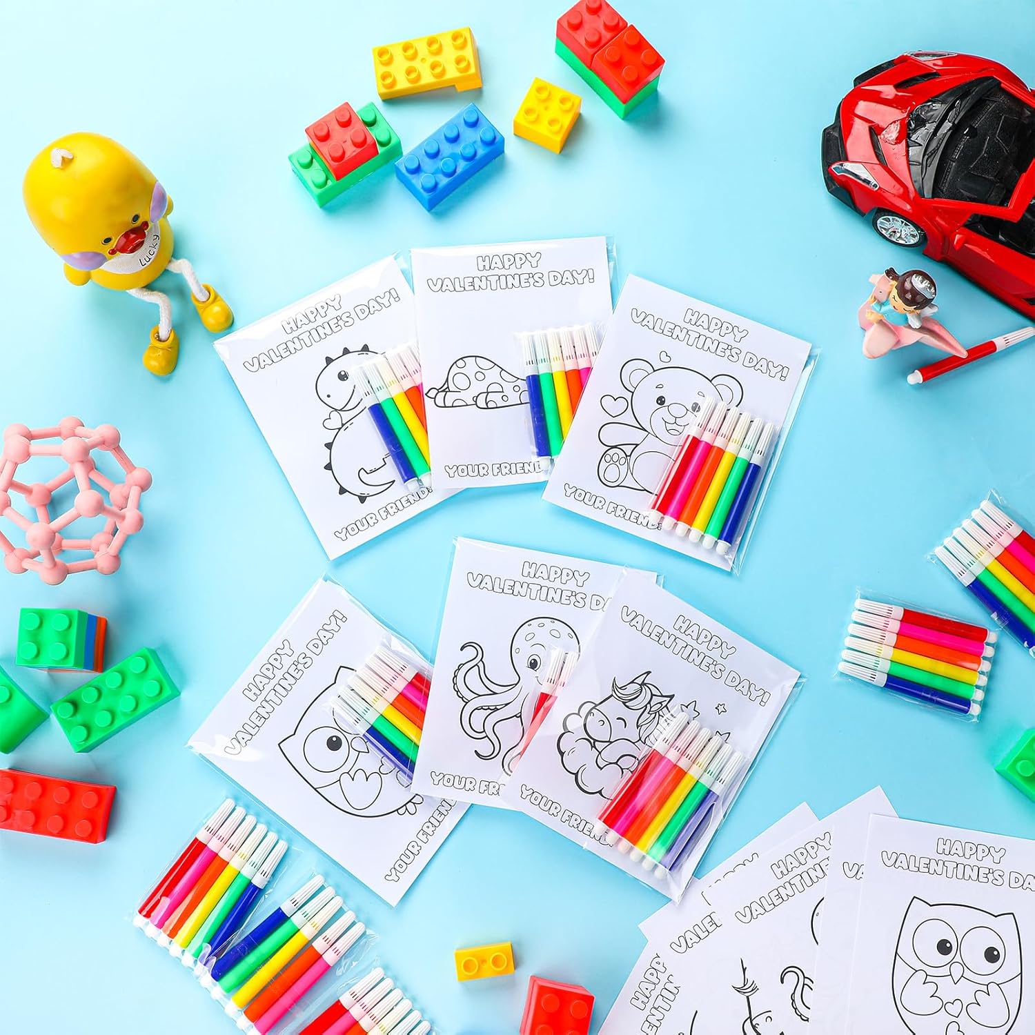 24 Pcs Valentines Day Gifts Card for Kids Doodle Cute Coloring Valentines Classroom Gift Exchange Card Craft with Color Pen for Children Valentine Goody Bag Filler Party Gift School DIY Event