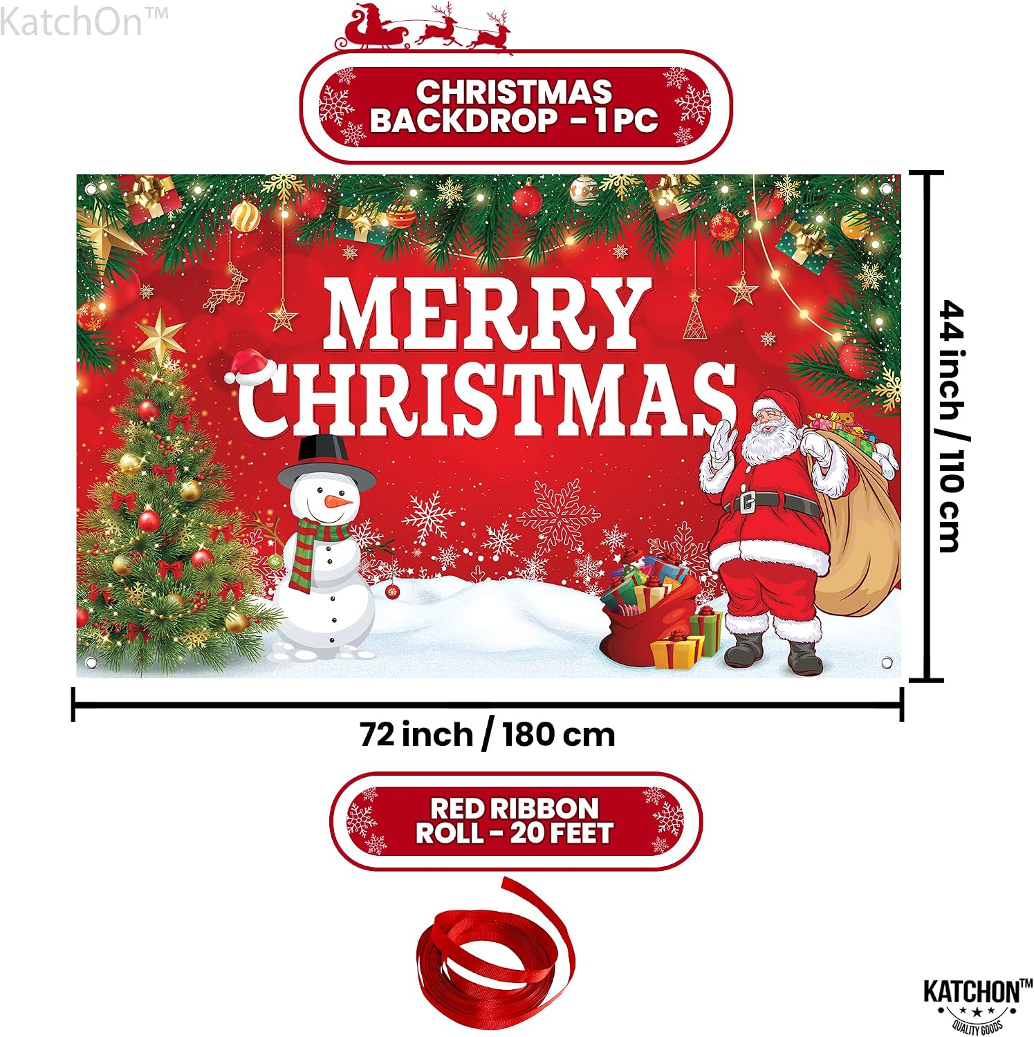 KatchOn, Merry Christmas Banner for Christmas Decorations - XtraLarge, 72x44 Inch | Xmas Backdrop for Holiday Party Decorations