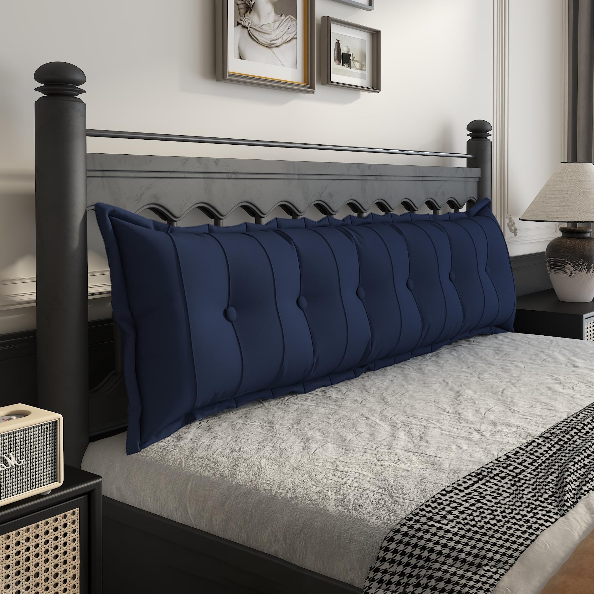 Johnear Large Headboard Pillow Cotton Linen Daybed Cushion Backrest Bolster Pillow Support Positioning Bed Sofa Rest Reading Pillow (Blue, California King 71 x 3 x 20 inches)