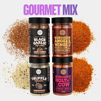 Premium BBQ Rub Gift Set - Holy Cow, Angel’s Wings, Black Garlic, Truffle Infusion BBQ Rubs | Pack of 4 | 100% Natural | Spice Gift For Foodie