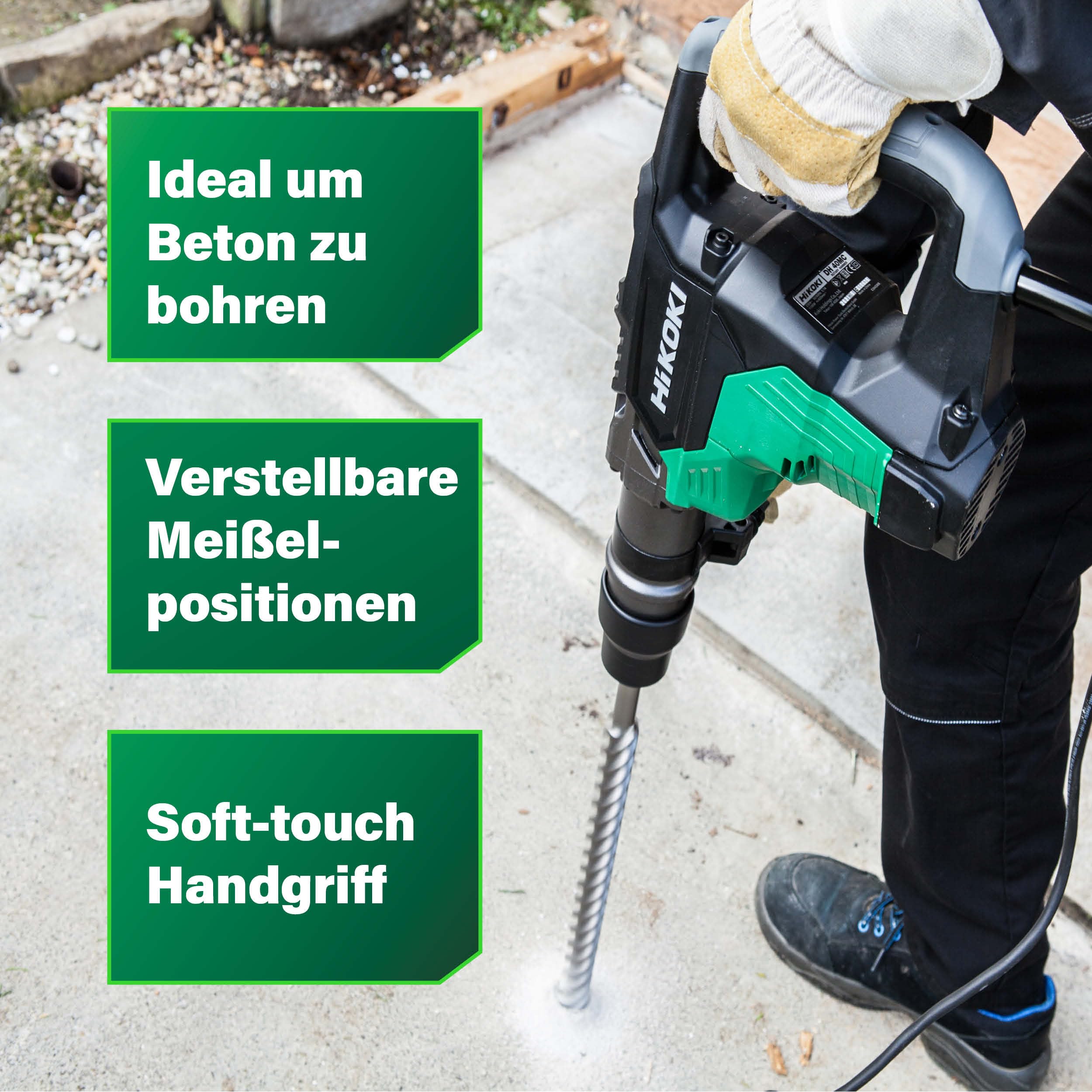 HiKOKI Bohr- und Meißelhammer SDS-Max - 1100 W, 7,1 J Schlagenergie, 40 mm Bohrdurchmesser, 2800/min Schlagrate - Vibrationsarm, ergonomischer Griff - Inkl. Koffer - Betonbohren und Abbrucharbeiten