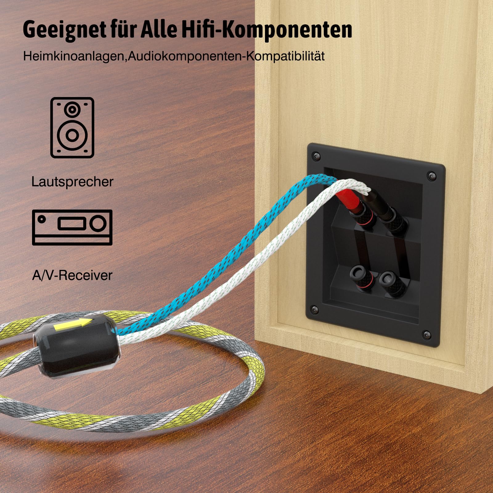 Cable de altavoz de alta gama de cobre sin oxígeno, 2 x 6,3 mm² (9 AWG) latón chapado en oro, cable de altavoz (un par) (3 M/9,9 ft)