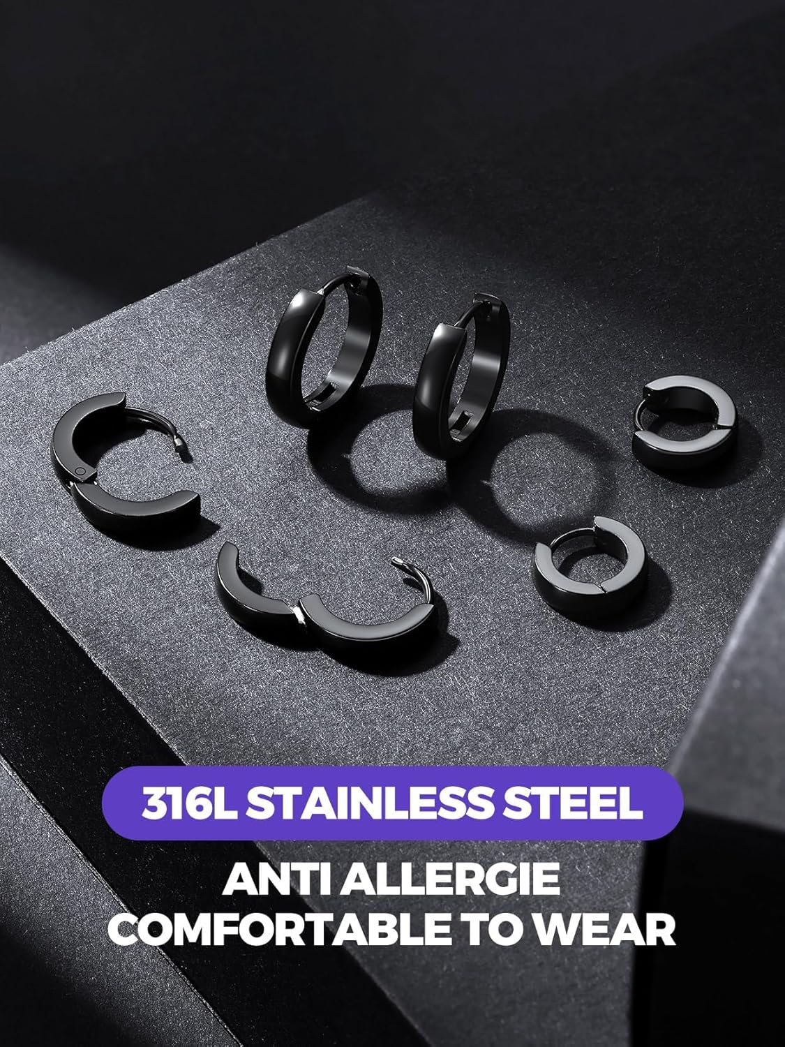 Classic 3/4/5 Pairs Small Hoop Earrings for Men Women Gold/Silver/Black Stainless Steel Huggie Hoop Earring Hypoallergenic Piercing Jewelry Set 7/9/12/14/16mm - Image 3