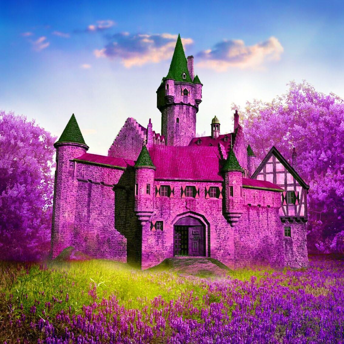 Zhuixing DIY 5D Diamond Painting Kit Full Lavender Castle Drill Embroidery Rhinestone Cross Stitch Craft Mosaic Purple Flower Picture Wall Decor By Number Kit,Circulardiamond,70*70Cm