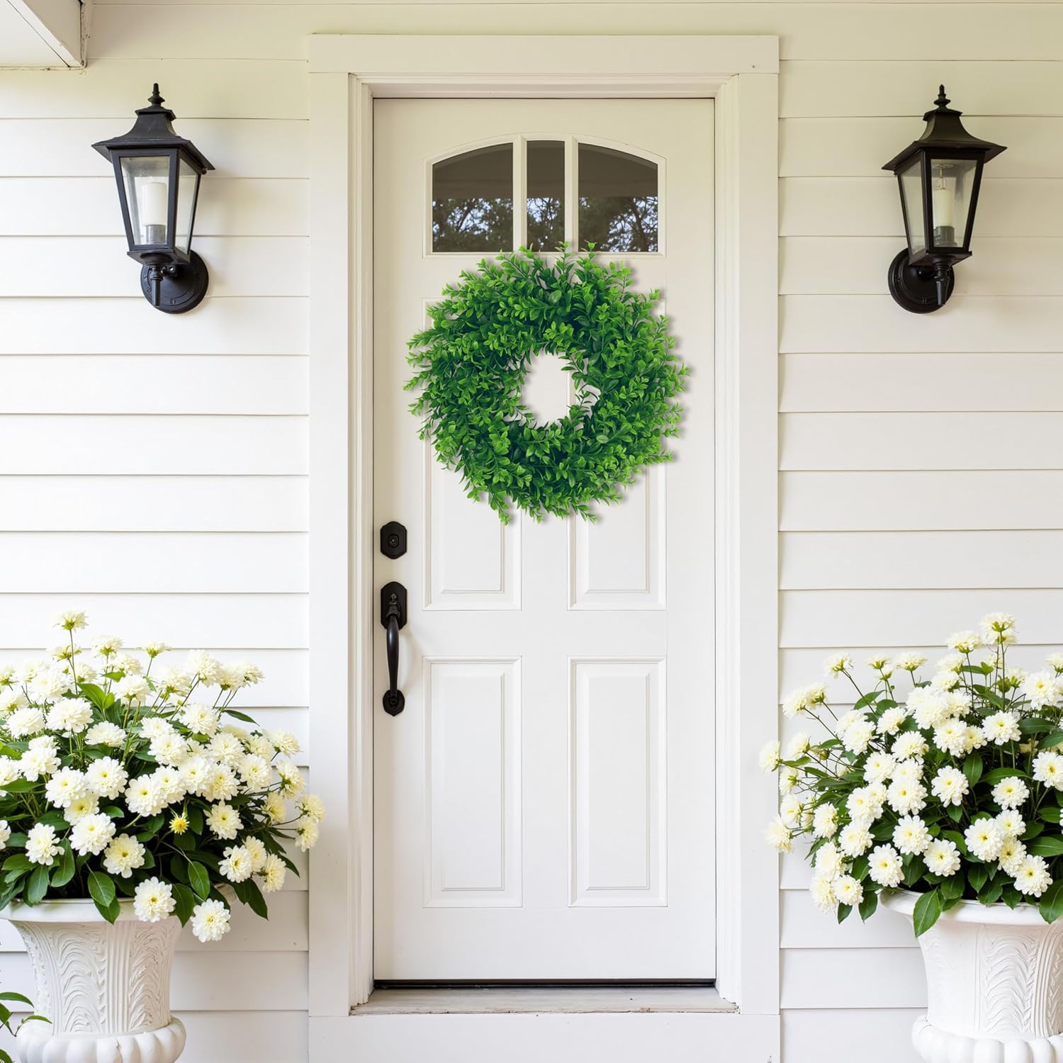 U'Artlines 17inch Front Door Wreaths Artificial Spring Summer Greenery Hanging Garland for Home Wedding Wall Window Decoration (17'inch Boxwood,1) - Image 5