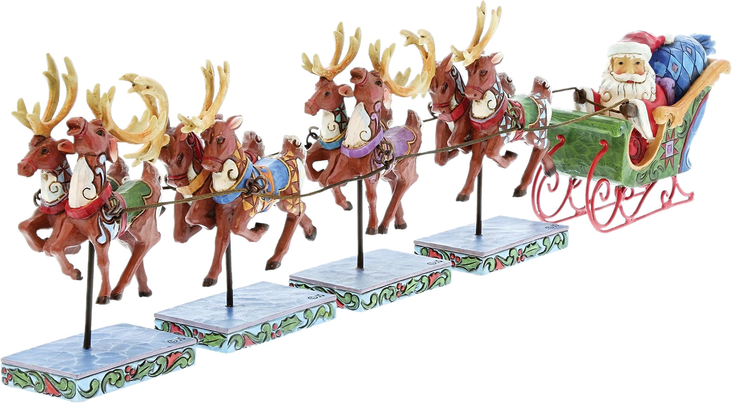 Heartwood Creek Dash Away All-Mini Santa & Reindeers Figurine Set, RESIN, Multi-Colour, 4.5 x 38 x 11.5 cm