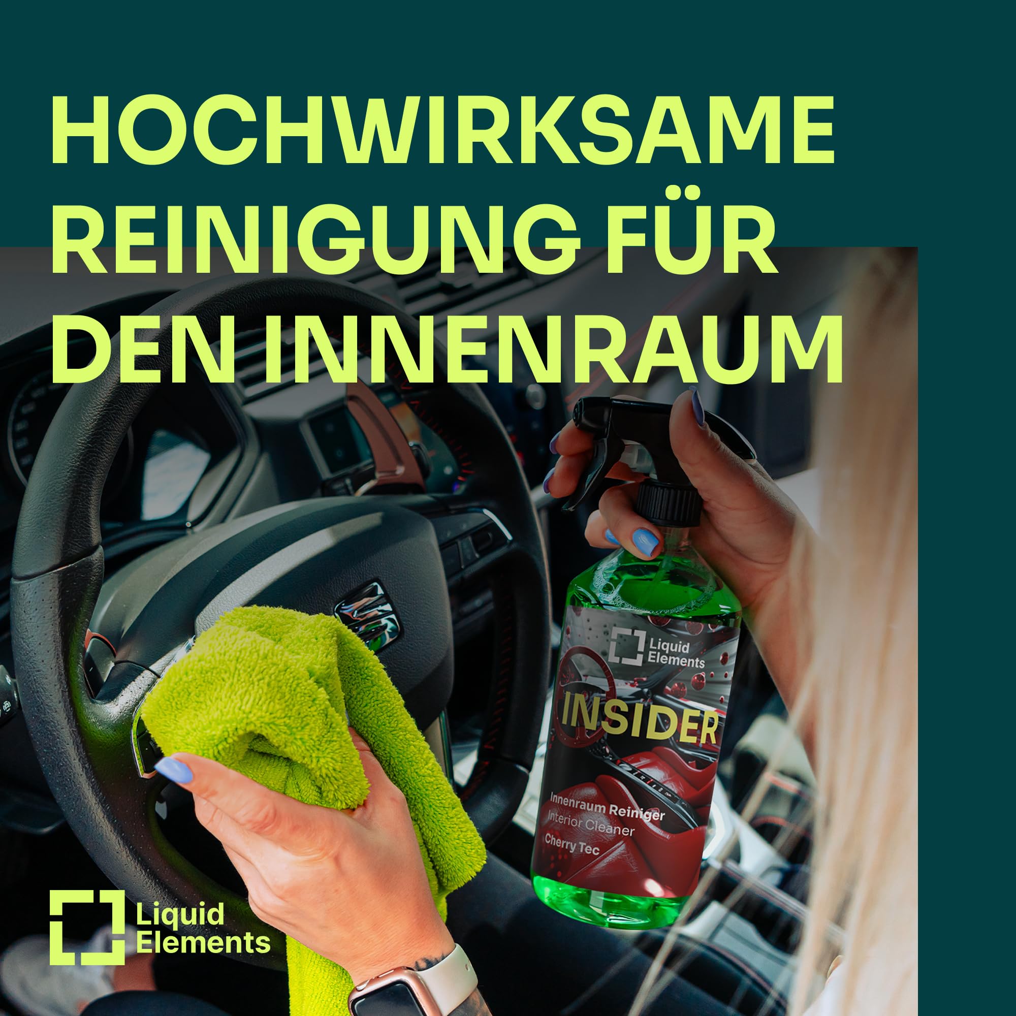 Liquid Elements Insider Innenraumreiniger 5L, Cherry Tec | Cockpit Reiniger für Kunststoff, Leder, Polster & Armaturen, Cockpitpflege Auto Innenraum