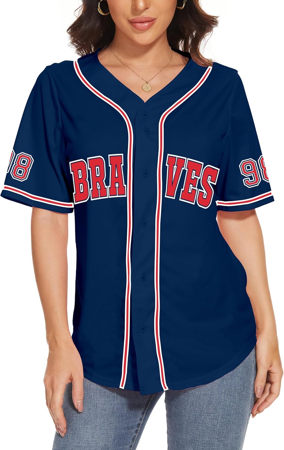 98 Baseball Jersey Women Country Vintage Music Shirts Graphic Fan Tshirt Button Down Short Sleeve Tops - Image 2