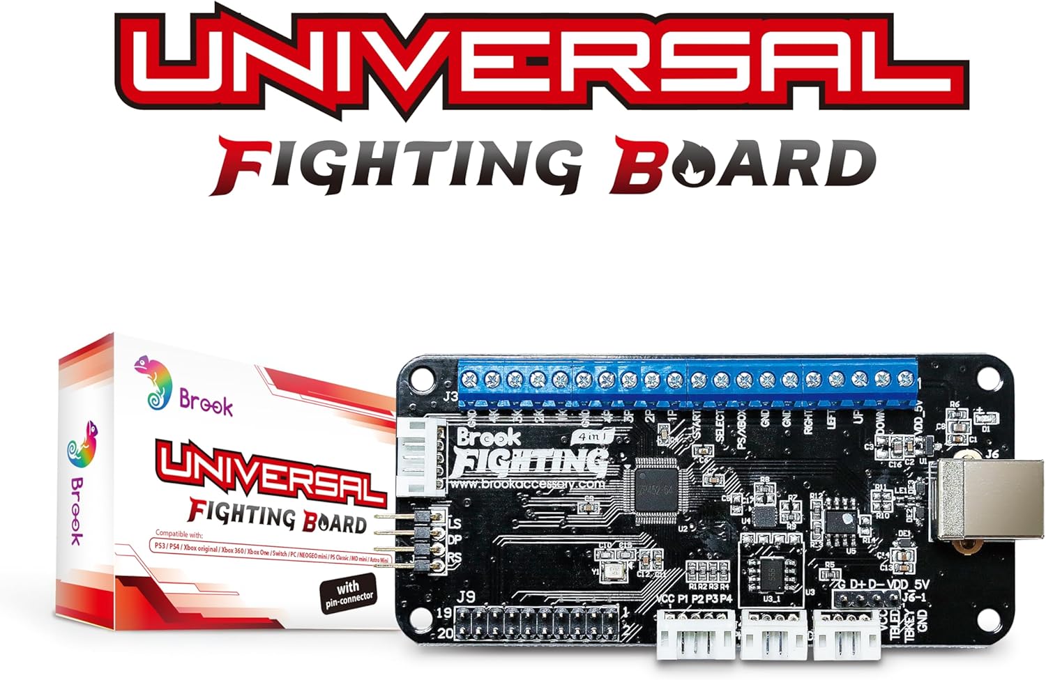 Brook Universal Fighting Board (UFB) - Pre-Installed Header Version, Arcade Stick PCB for XB Series X/S, XB One, 360, PS4, PS3 Consoles and PC, Upgradable with UFB-UP5