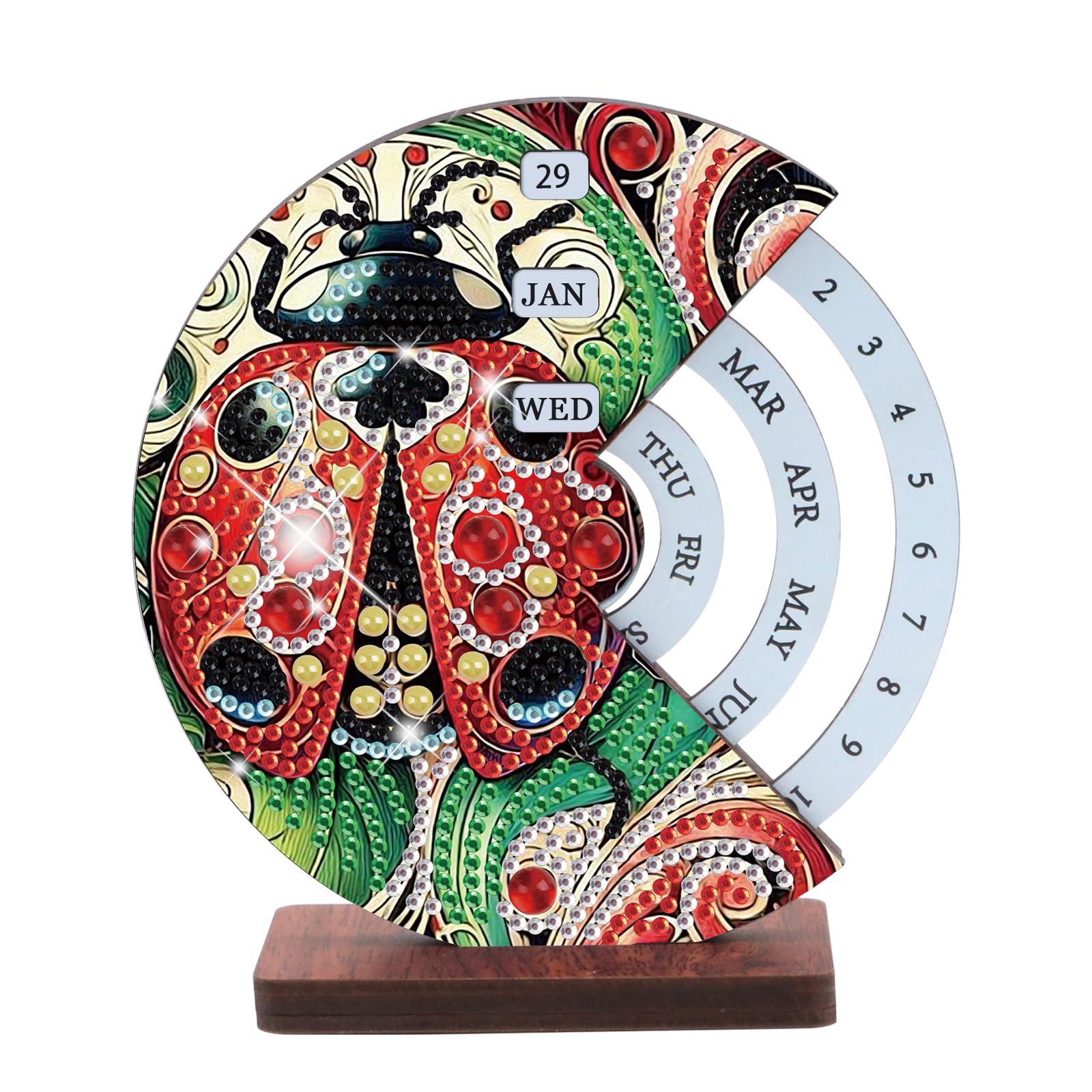 JISHSHAY Diamond Painting Calendar Ladybird Diamond Art Wooden Calendar Animal Gem Art Desk Date Display Gem Painting Desk Date Mosaic Kits for Adults Table Ornaments Embroidery Desktop Decoration