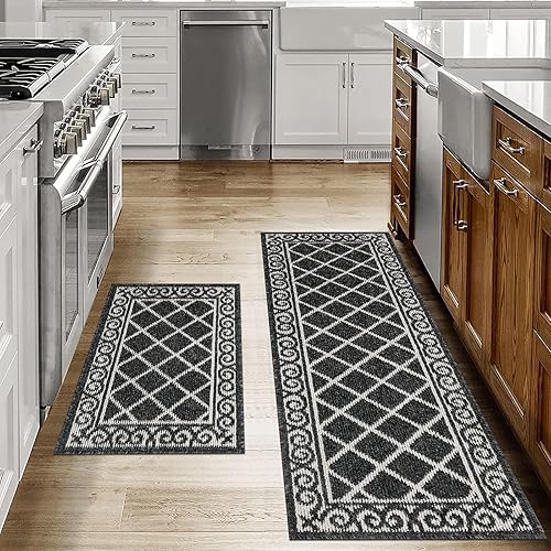 Miniatura 1 de HEBE Juego de 2 alfombras de cocina con corredor, antideslizantes, alfombras de cocina y tapetes lavables, juego de alfombras de cocina para piso,