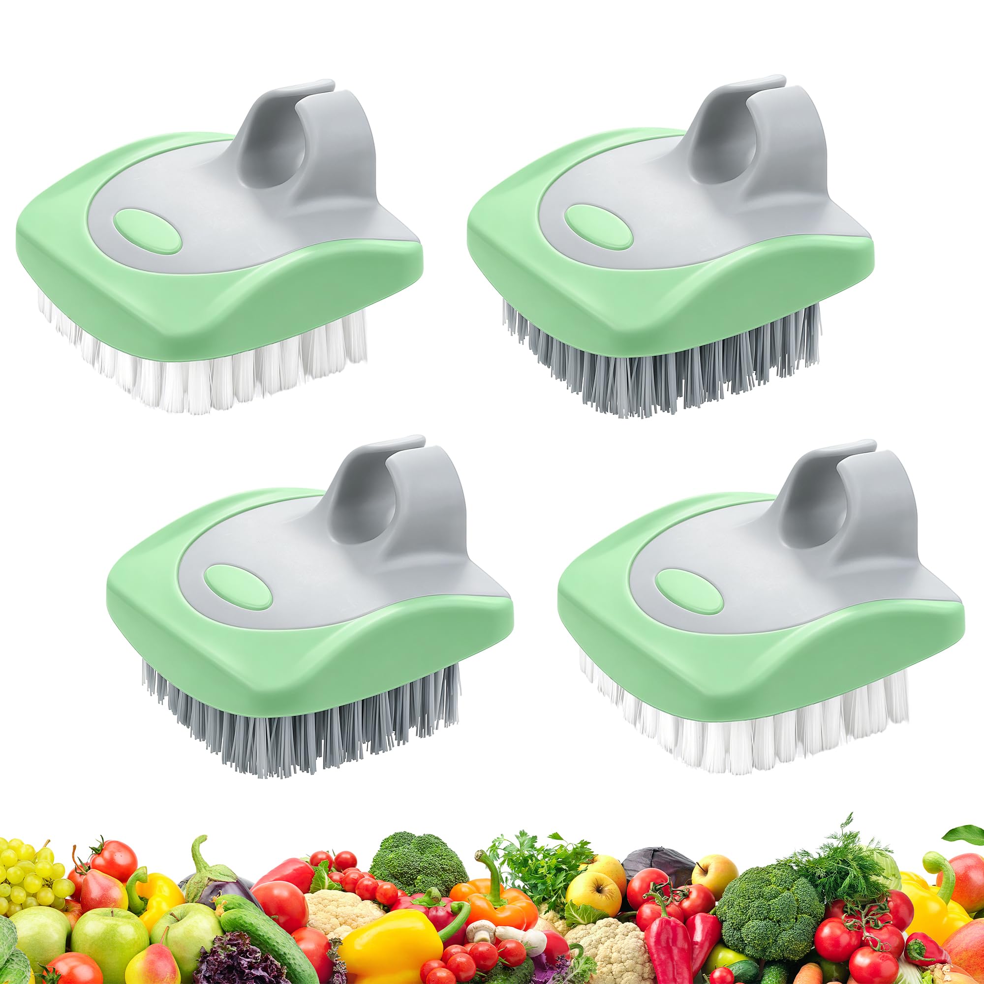 Aodaer 4 Pack Vegetable Brush Potato Scrubber Brush Silicone Hard and Soft Side Fruit Cleaning Tools for Delicate or Tough-Skinned Vegetables, Light Green