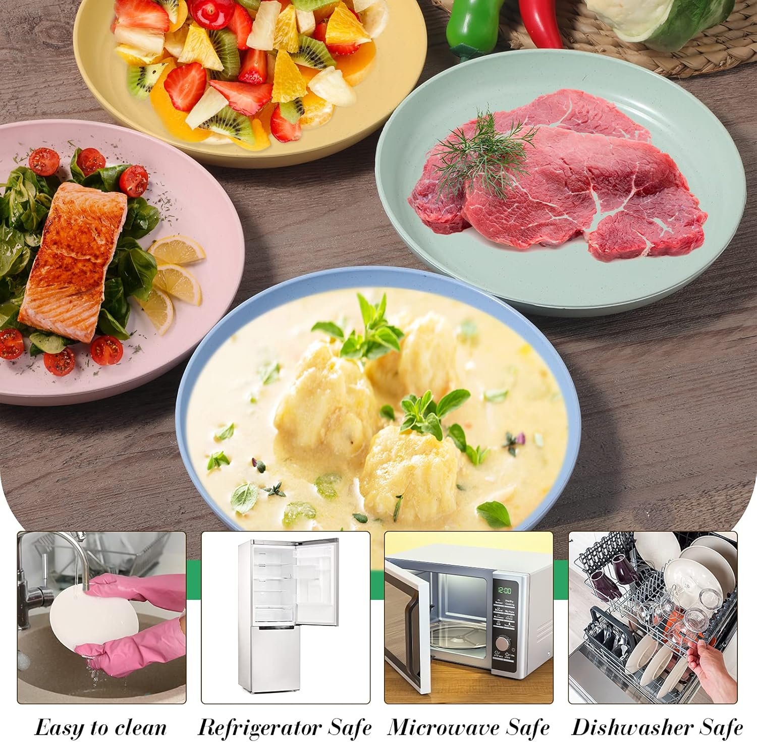 Remerry 8 Pieces 8 Inch Wheat Straw Deep Dinner Plates Reusable Lightweight -dishwasher and Microwave Safe Unbreakable Sturdy Dessert Plates for Kitchen and Camping - Image 4