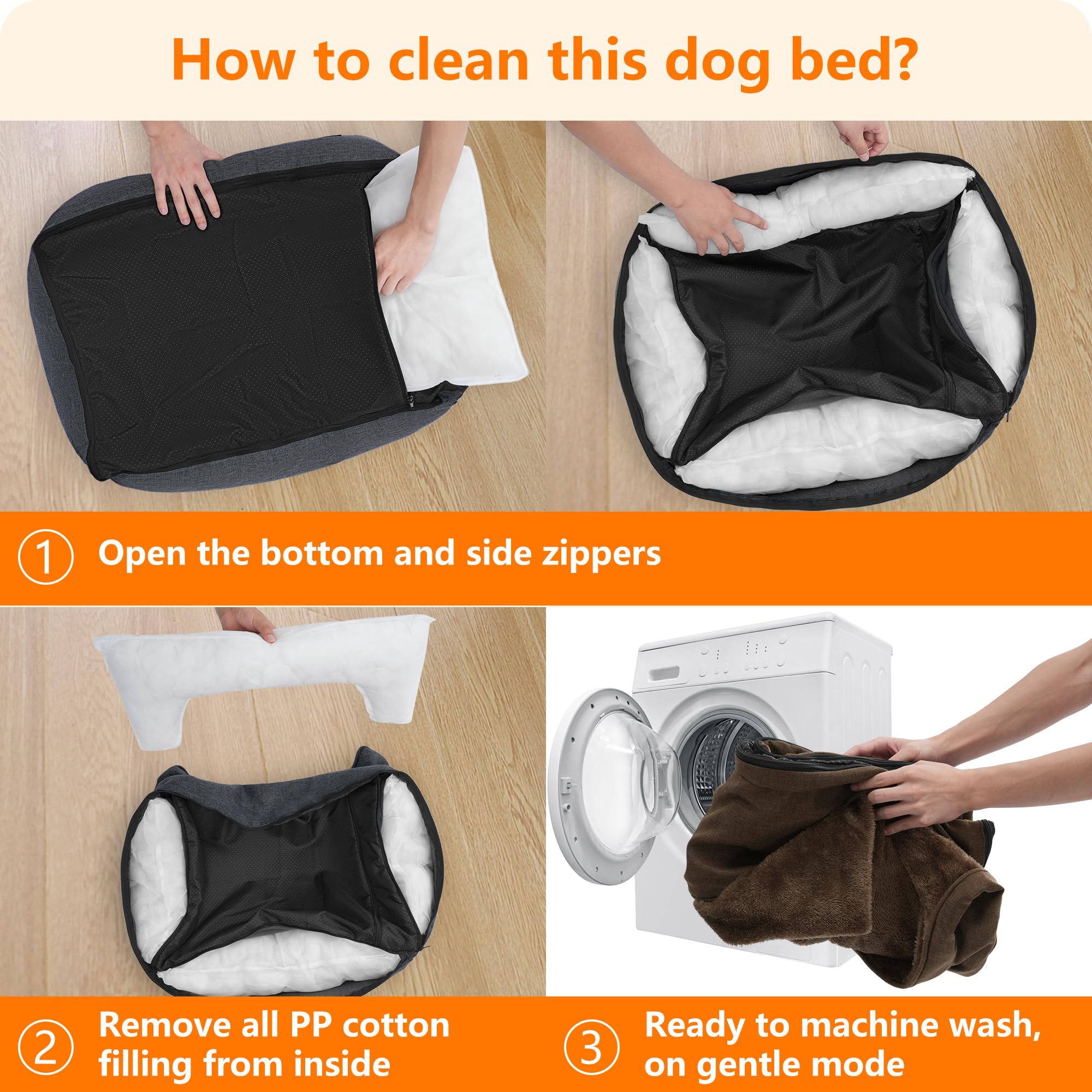 HMTOPE Cama para perros, Cuna y Cojín para perros, Sofá para perros, Cesta extraíble y lavable, marrón, 110 x 86 x 26 cm