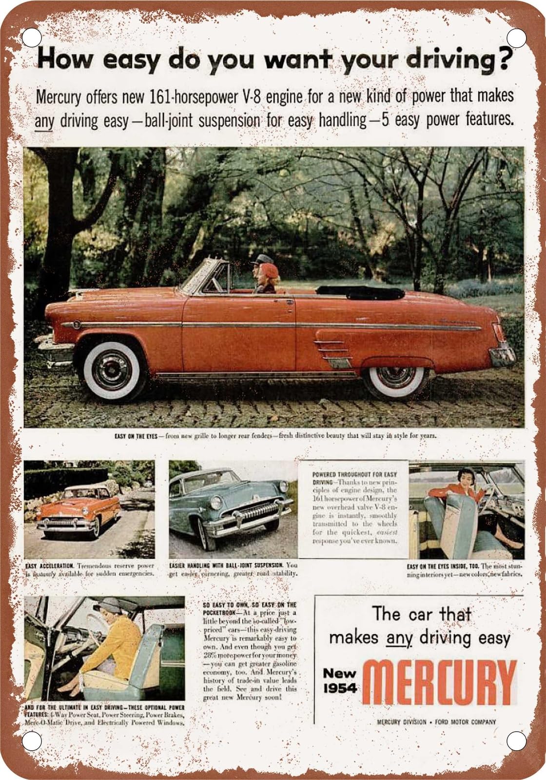 Miaomansenstore Metal Sign - 1954 Mercury Vintage Ad 03 - Old Retro Rusty Look Home Decor