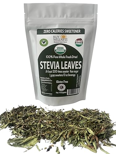 Buy Wellness Hoja de stevia orgánica pura hoja suelta Stevia Shade seca baja amargura 4 onzas
