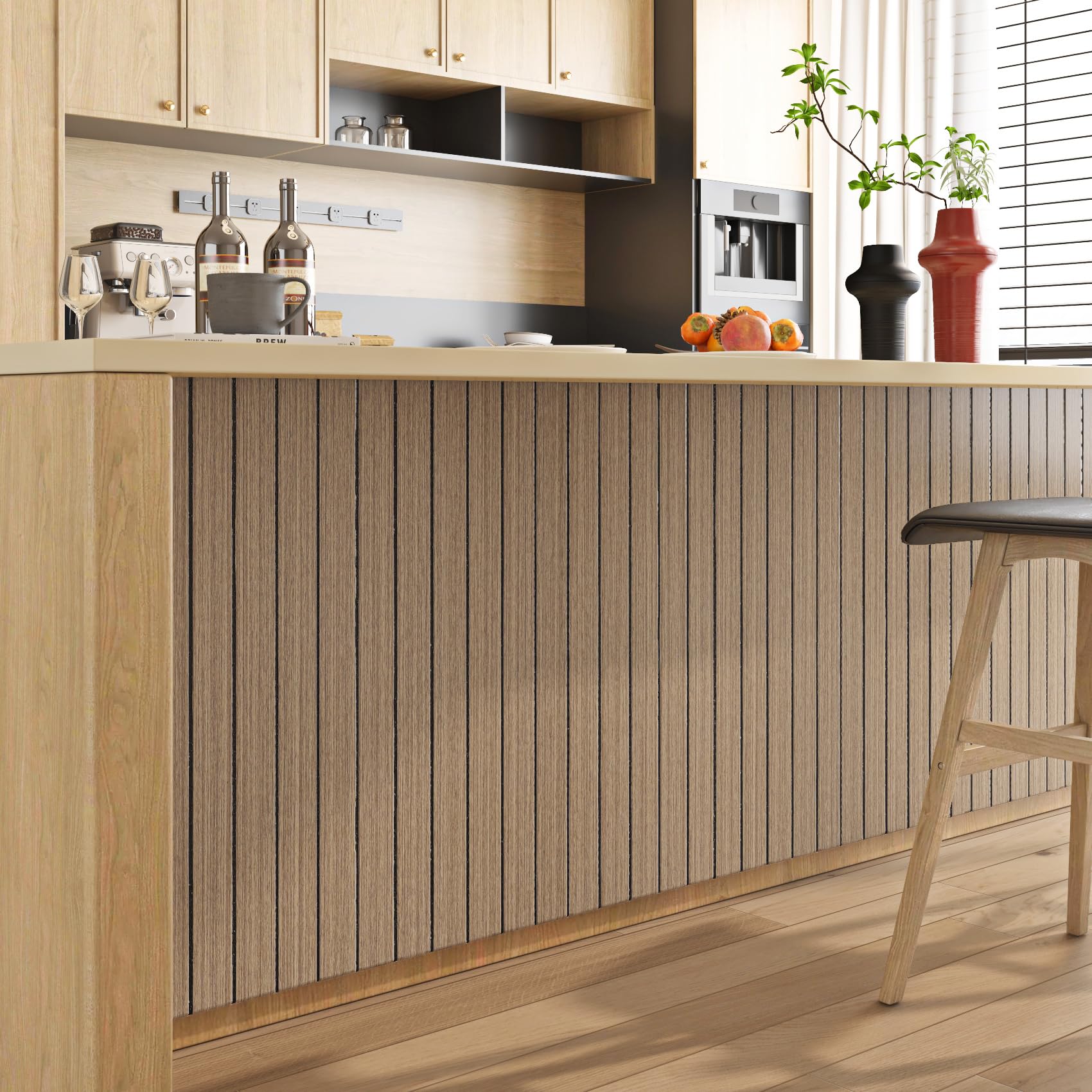 ReWallpaper 60CMx5M Rivestimento Parete Legno Adesivo 3d Carta Adesiva per Pareti Cucina Soggiorno Spesso Pannelli Legno Insonorizzato Murali Adesivi in Rotolo Decorativo Parete Sala Musica Marrone