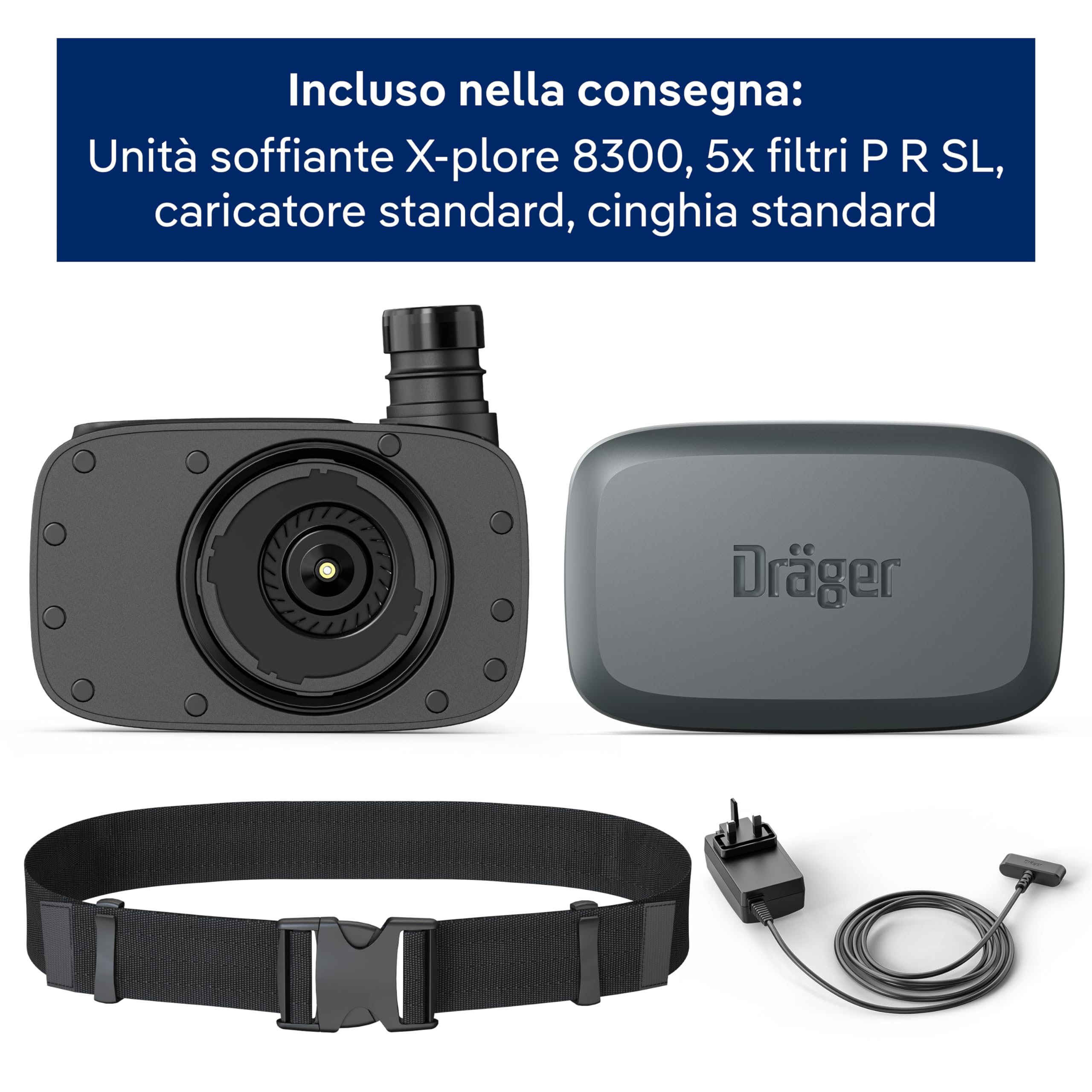 Dräger X-plore 8300, Respiratore a filtro assistito, Protezione avanzata contro polveri e particelle, Lavora in totale sicurezza, set PAPR con filtro P3