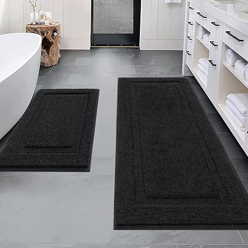 Miniatura 37 de SHACOS Juego de 2 alfombras de baño suaves y esponjosas de color blanco de 16 x 24 + 20 x 32 pulgadas, alfombras de baño antideslizantes y lavables