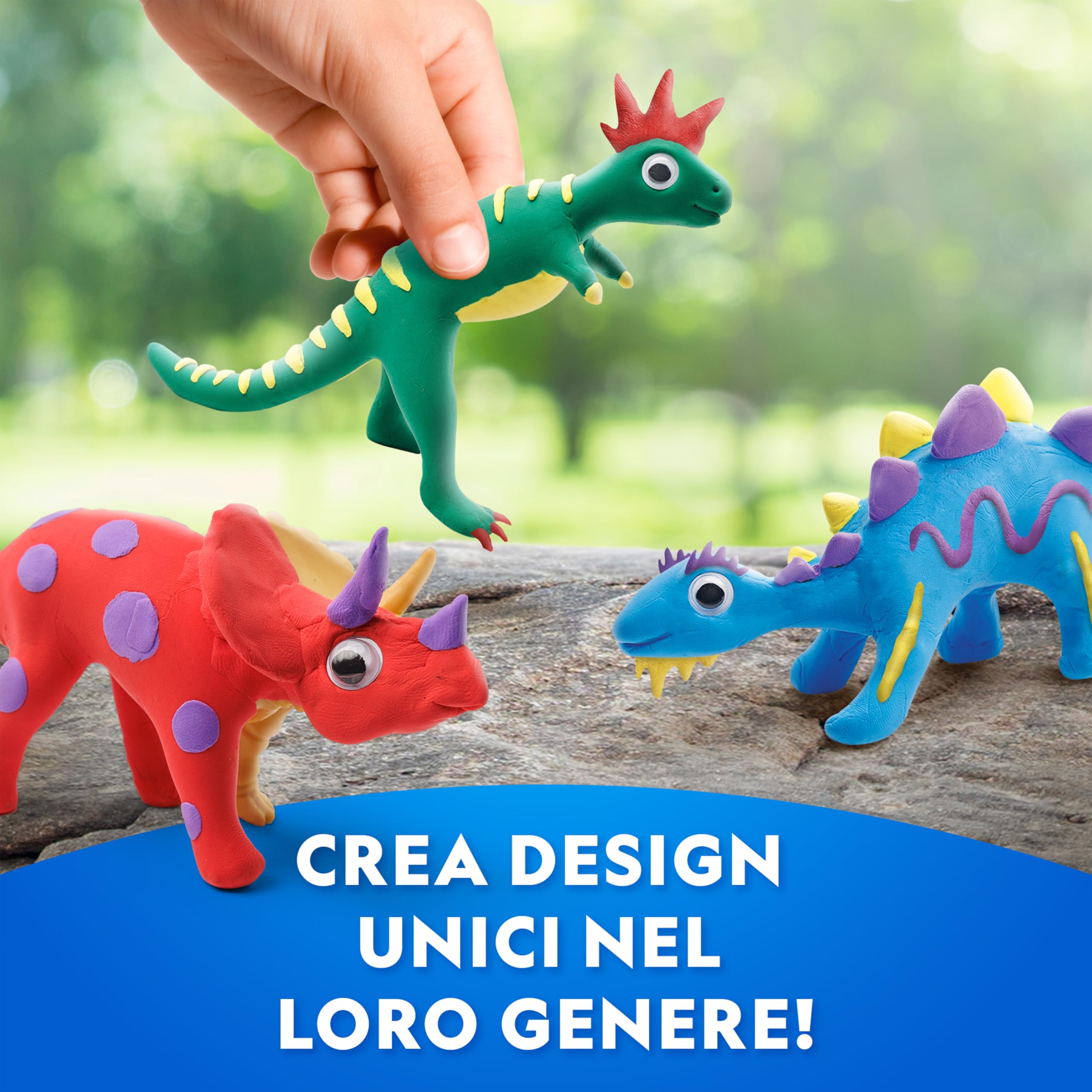 NATIONAL GEOGRAPHIC Kit Creativo Dinosauri con Argilla – 5 Dinosauri da Modellare con Argilla che Asciuga all’Aria, Scheletri, Strumento e Occhi Mobili