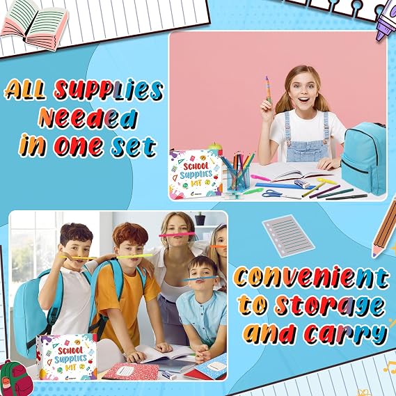 Gilprop 79 Pcs Back to School Supplies Box for Kids K-5 Students Elementary Middle School Supplies Kit Bundle Bulk Essential Pen Notebook Stationery for Primary Student Classroom(Blue)