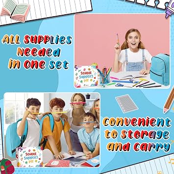 Gilprop 79 Pcs Back to School Supplies Box for Kids K-5 Students Elementary Middle School Supplies Kit Bundle Bulk Essential Pen Notebook Stationery for Primary Student Classroom(Blue)