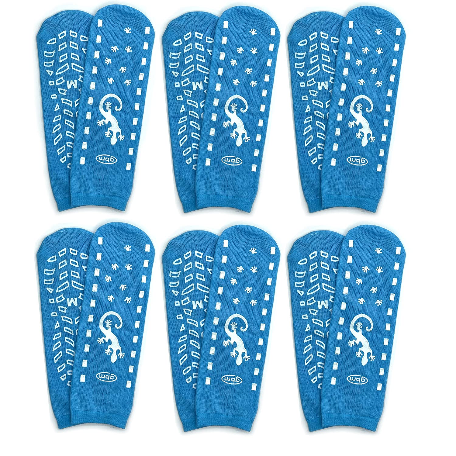 GBM Geckos - Double Tread Non-Slip Safety Socks for Hospital or Yoga - 6 Pairs
