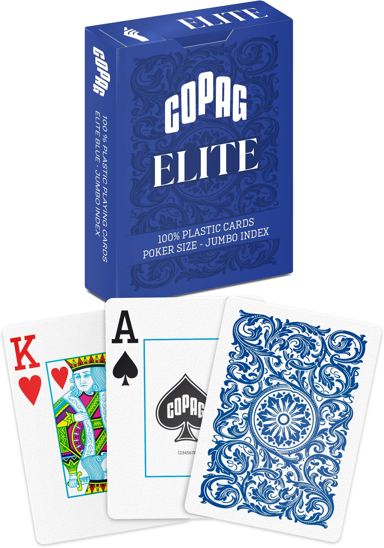 Elite 100% Plastic Playing Cards, Poker Size Jumbo Index Single Deck (Blue)