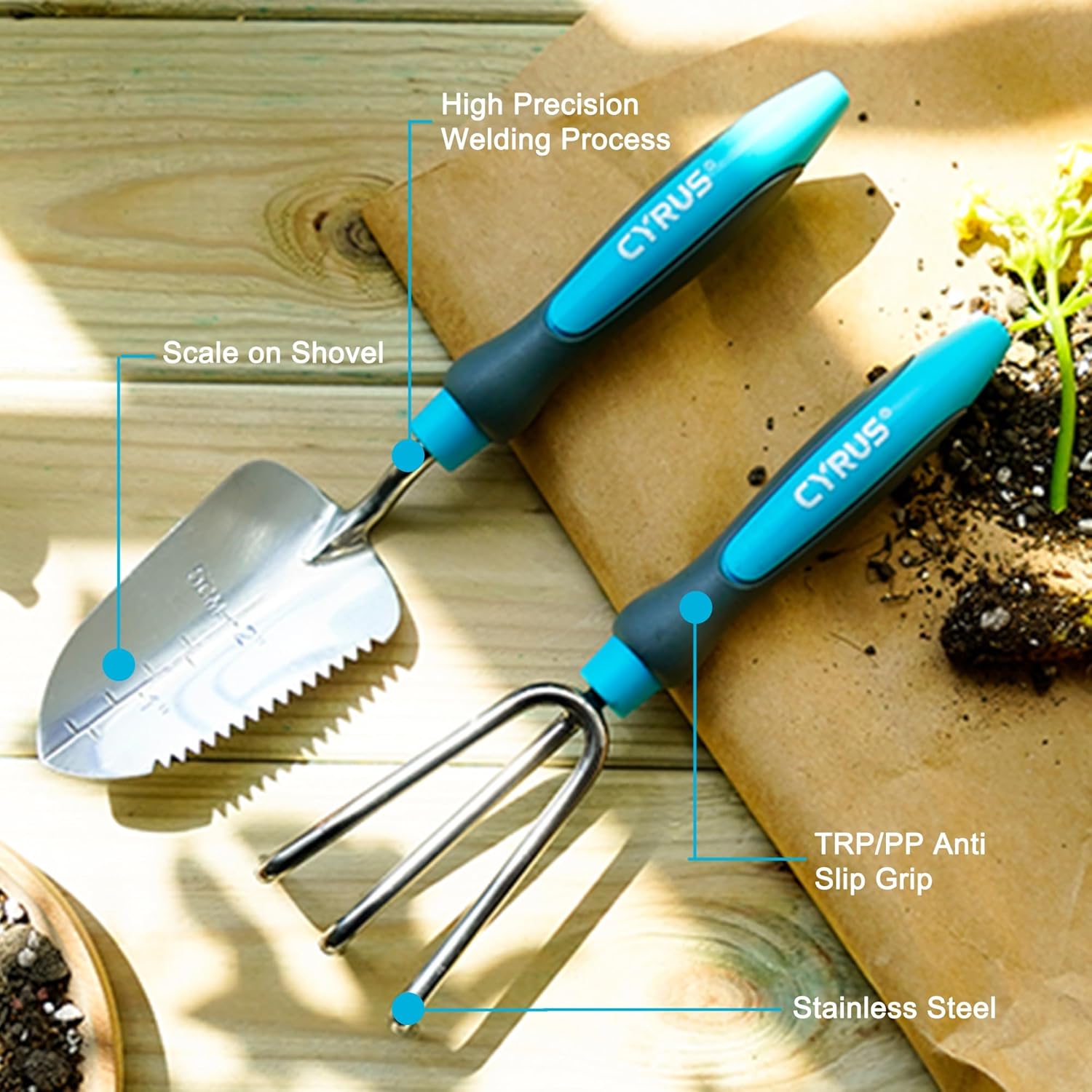 Gardening Tool Set 8 Pieces, Rust-Resistant Stainless Steel Tools, Impact-Resistant Toolbox, Nitrile Gloves & Watering Can for Outdoor Yard Care