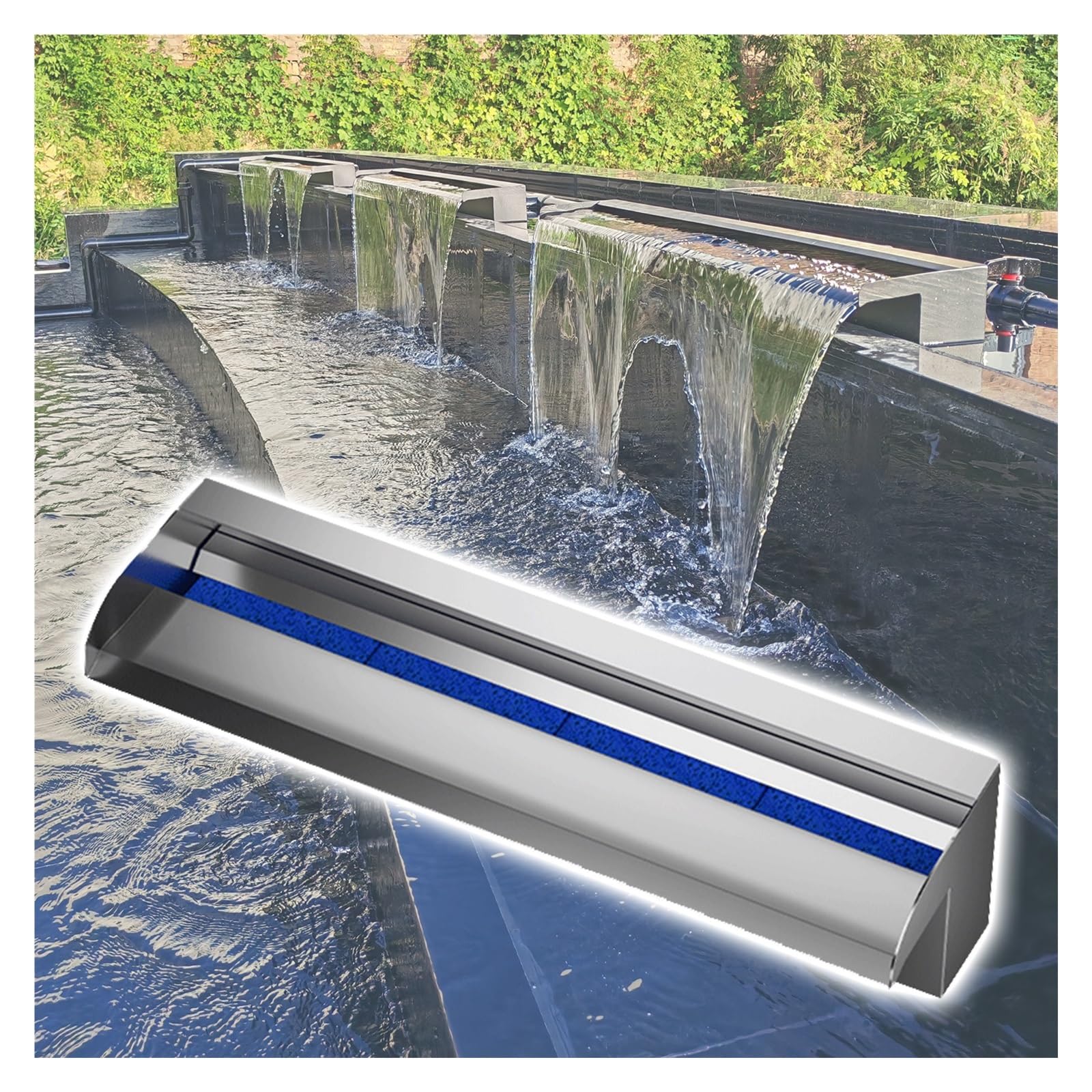 Générique Kit de Cascade pour Bassin, Tuyau ondulé Robuste, Fontaine Cascade en Acier Inoxydable de 101,6 cm (40 po) pour Piscine enterrée, Grand déversoir Mural avec Fil