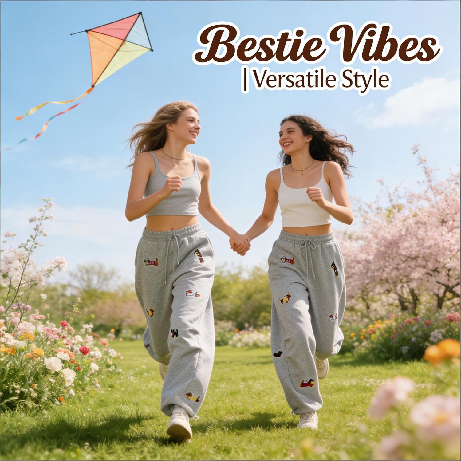 Wide Leg Baggy Sweatpants for Women Men Dachshund Embroidery Drawstring Sweat Pants Trendy Athletic Pants Clothes - Image 2