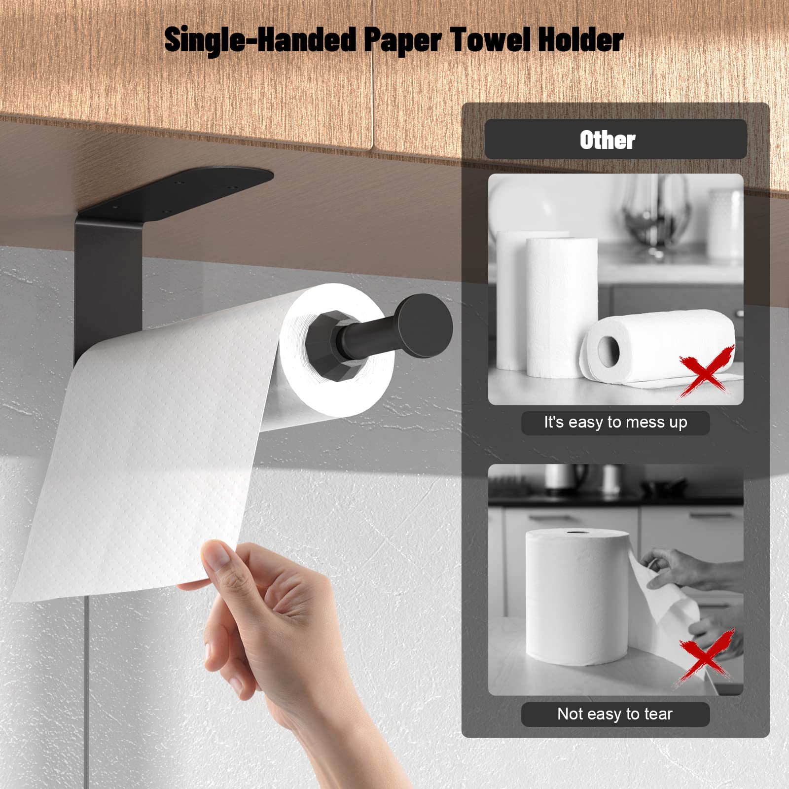 Porta Rotolo Da Cucina Con Ammortizzatore - Montaggio Adesivo O A Vite Per Sottobanco - Foto 5