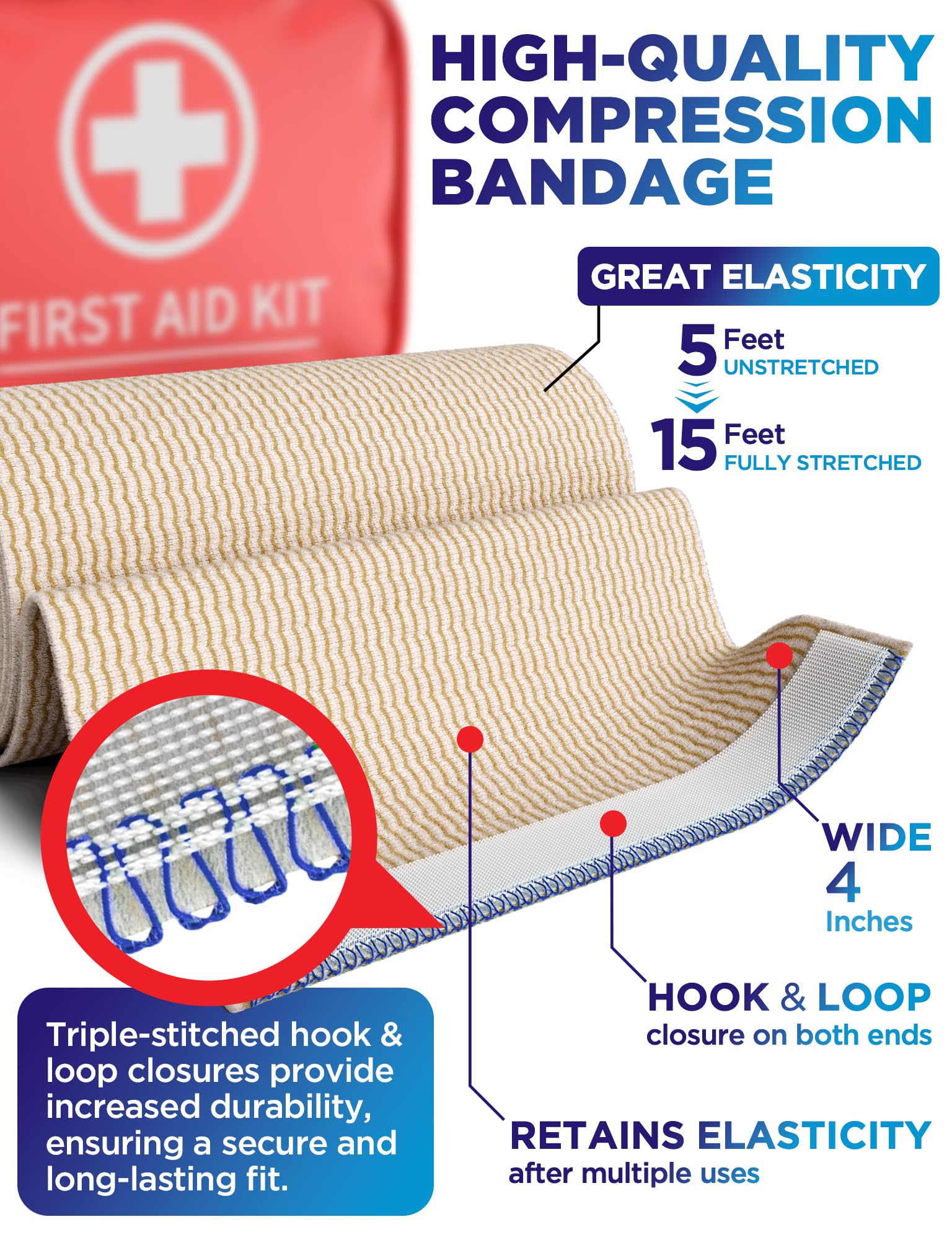 Premium Elastic Bandage Wrap - 4” (2pk) - Self-Closing Compression Bandage — Amazon image 2