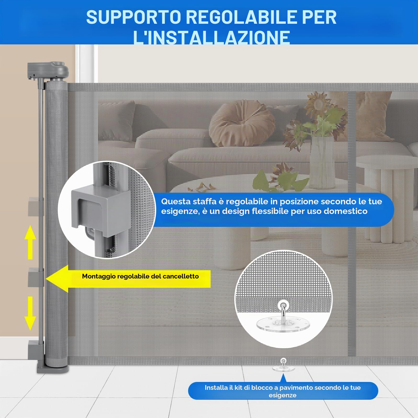 Cancelletto di Sicurezza Retrattile per Bambini, 0-500 cm (Grigio) | Cancelletto Estensibile per Bambini Scale e Corridoi Interni ed Esterni Cancello per Cani