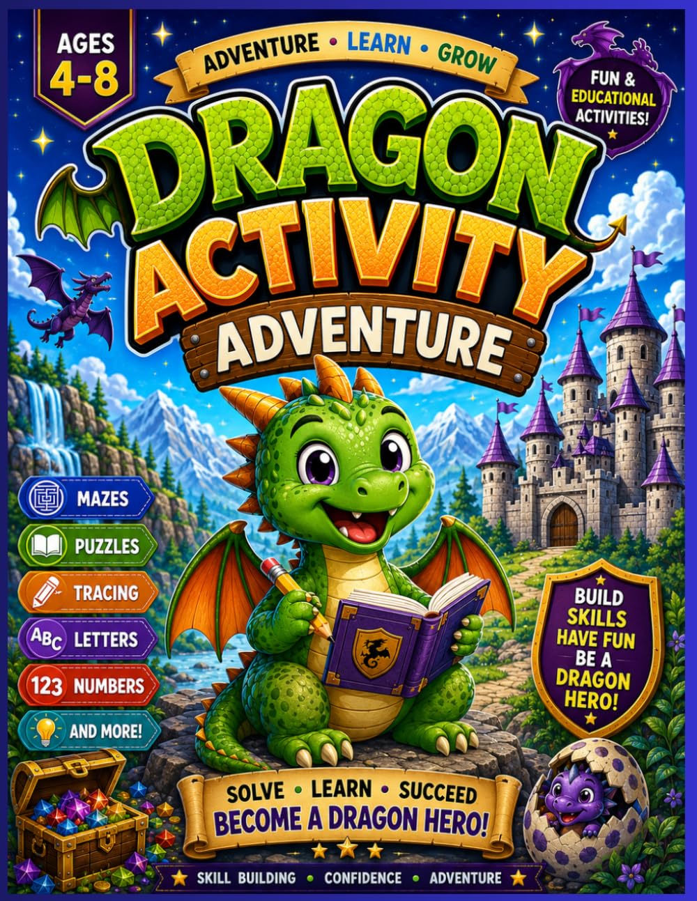 Dragon Activity Adventure Mazes, Puzzles, Tracing, ABCs, Numbers & Fun Skill-Building Activities for Kids Ages 4–8: Mazes, Puzzles, Tracing, ABCs, ... Skill-Building Activities for Kids Ages 4–8
