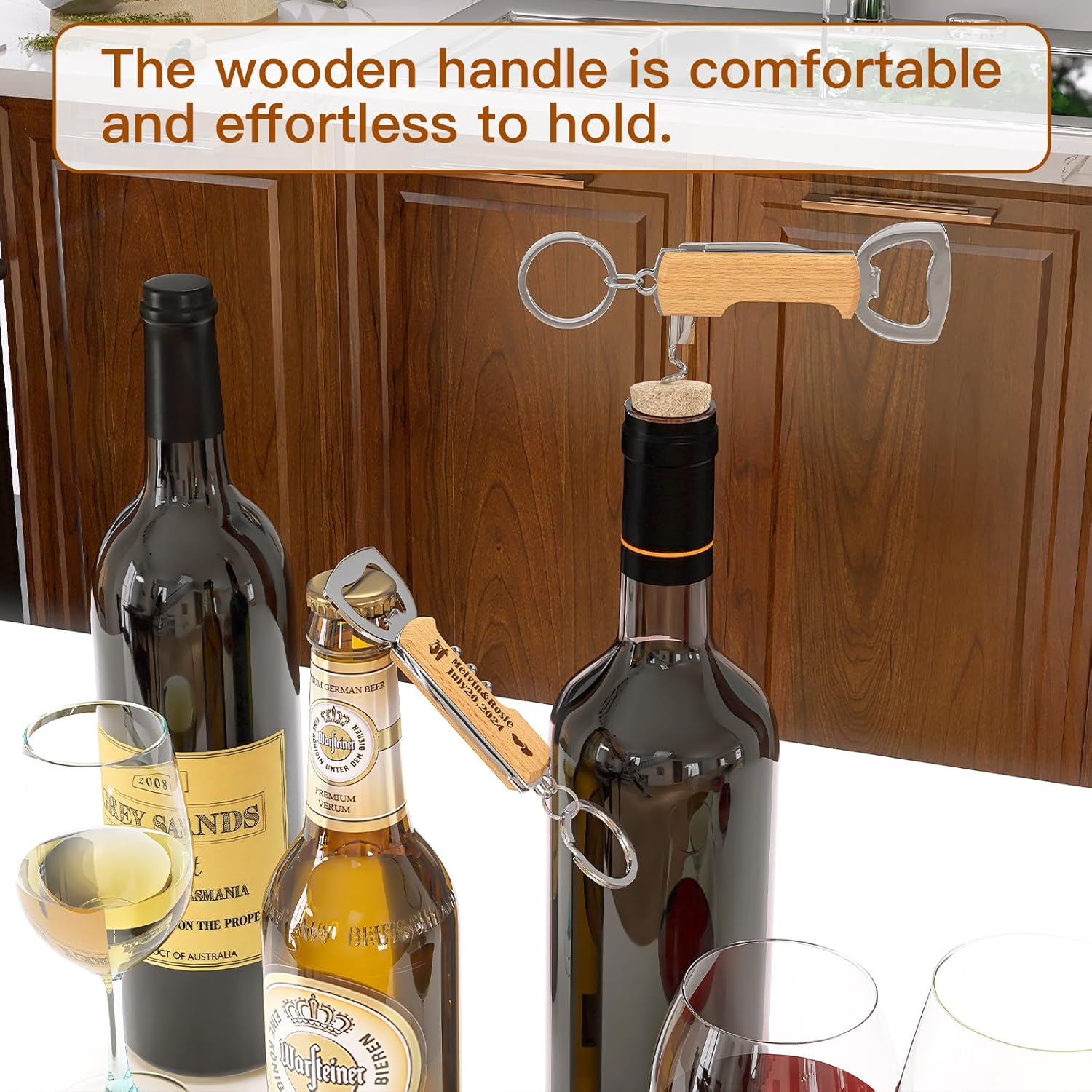 10PCS Personalized Multifunctional Wooden Bottle Opener for Wedding Party, Wedding Favors For Guest,Customized Gifts for Birthday Party,Engraved Bottle Opener Keychains.