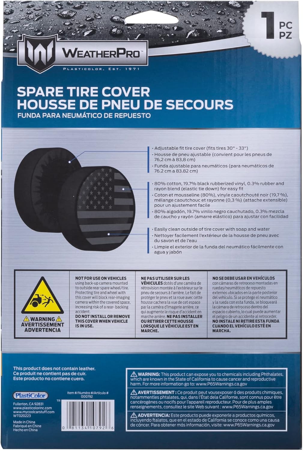 Plasticolor 000792R01 American Flag in Black and Gray Spare Tire Cover