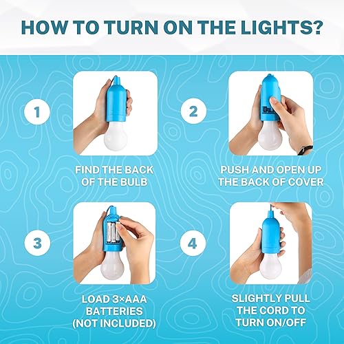 Miniatura 7 de 4 luces LED colgantes seguras para niños, para casa de juegos, camping, interior/exterior, lámparas que funcionan con pilas con cadena de tracción