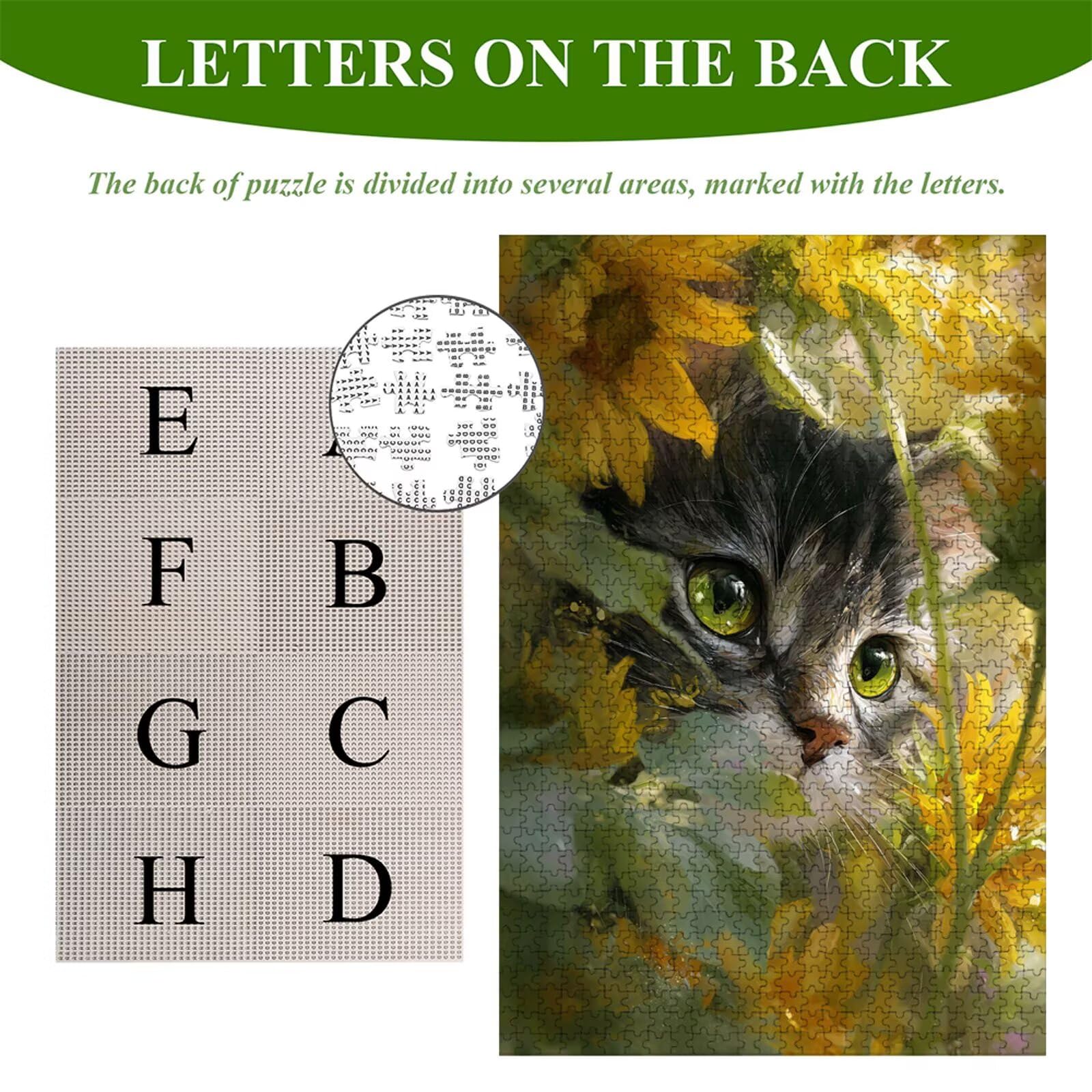 Puzzle Adulti - Gatto & Flower - 1000 Pezzi Fabbricazione in Legno Robusto - Decorazione Murale con Poster - Prodotto Riservato ad Adulti e 14 Anni in Su (75x50cm) P3#1241