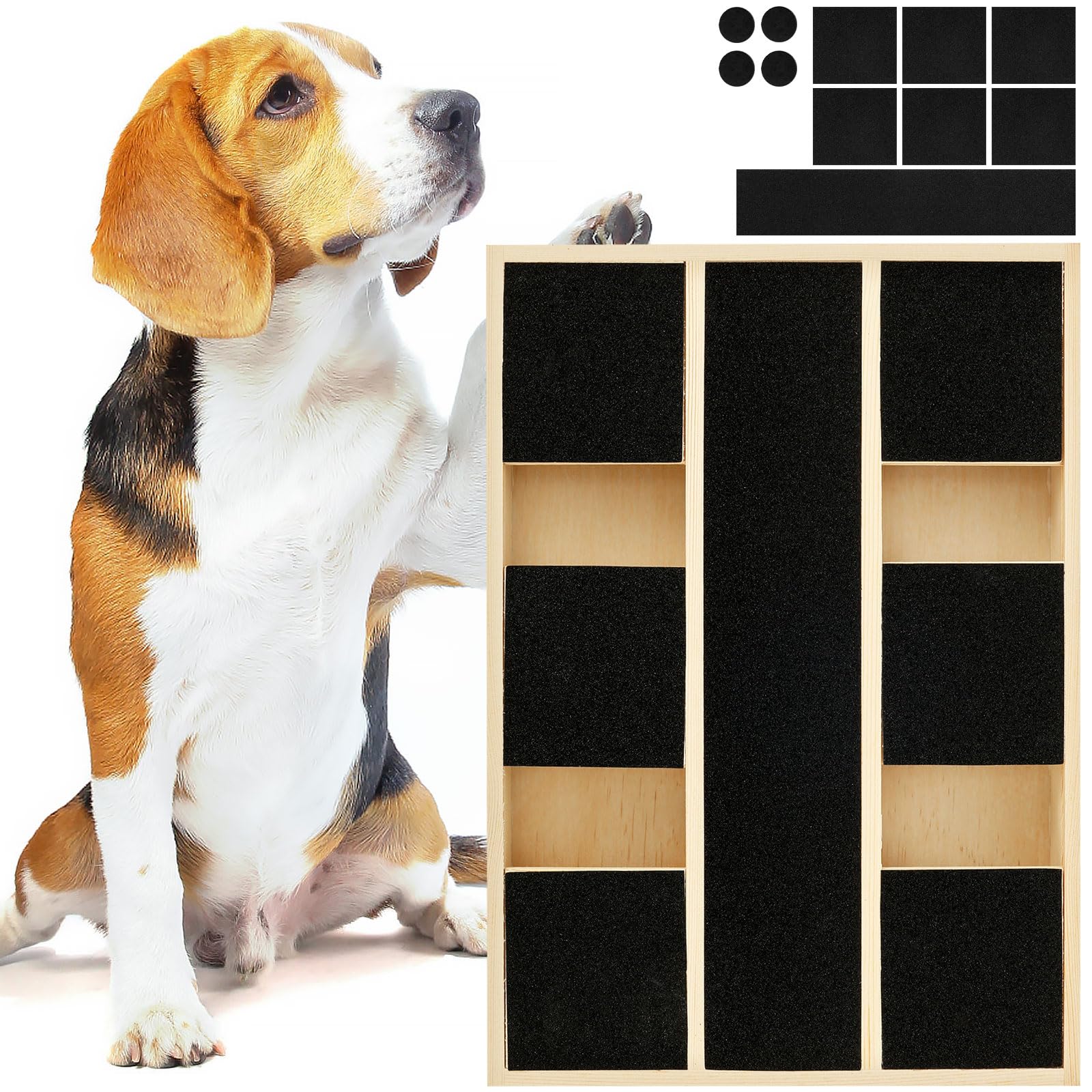 GWCYMYD Dog Nail Scratcher Board with Treat Box Wooden Puppy Scratch Pad with Replacement Sandpaper Dog Scratching Board for Nails Care 35 x 24.5 x 3.3cm