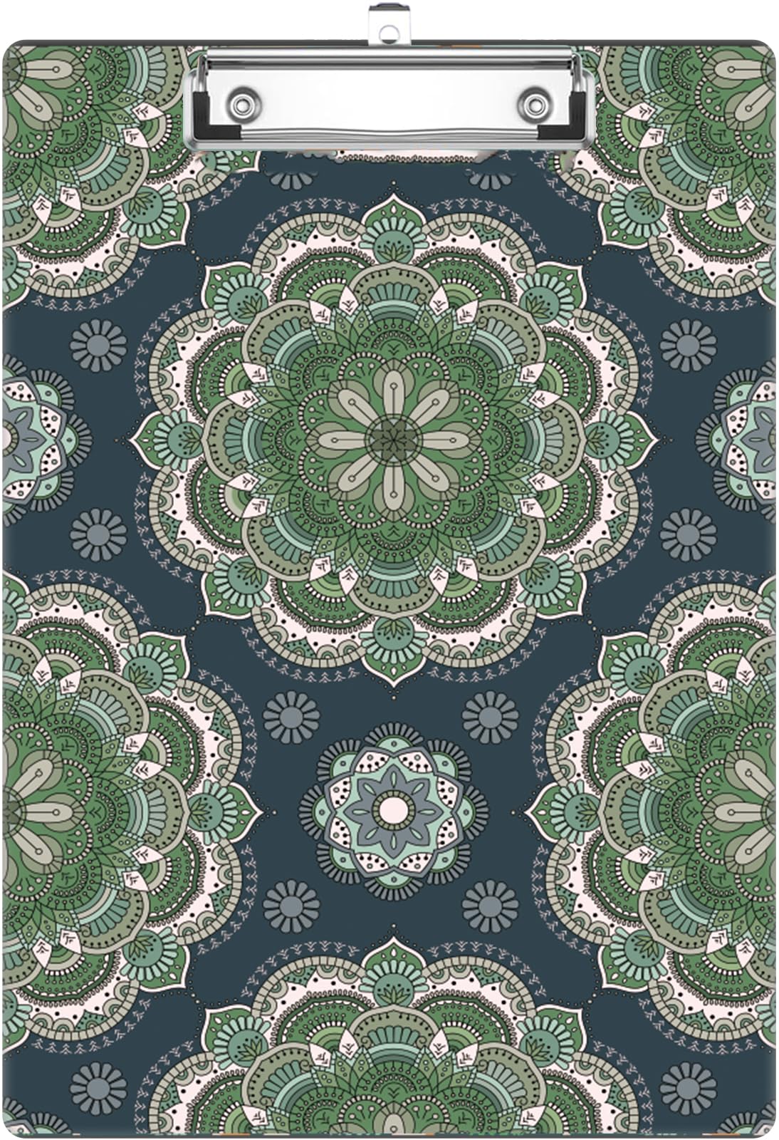 Green Mandala Clipboard, Cute Decorative Clip Board with Metal Clip Pretty Plastic Clipboards A4 Standard Size 12.6" X 8.9" for Kids, Teacher,