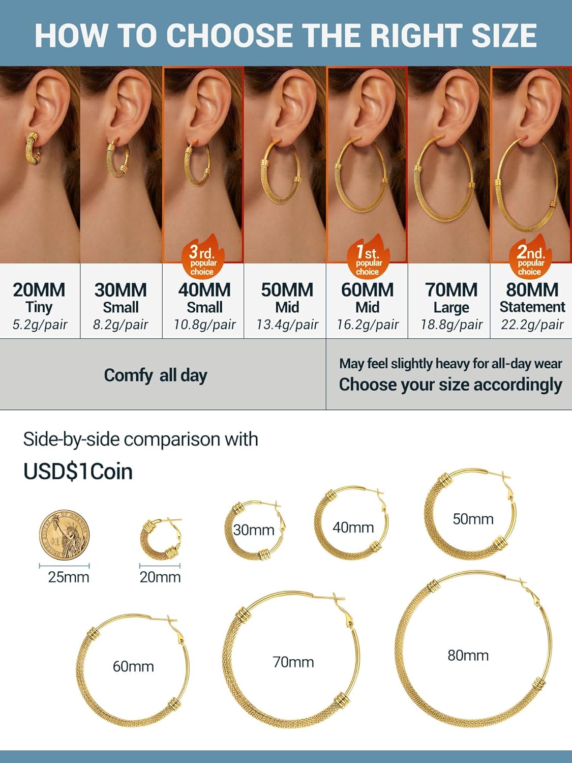 PROSTEEL 30/40/60/80/100mm Chunky Hoop Earrings For Women Gold Plated/Black Stainless Steel Hoops Earrings Statement Jewelry - Image 4