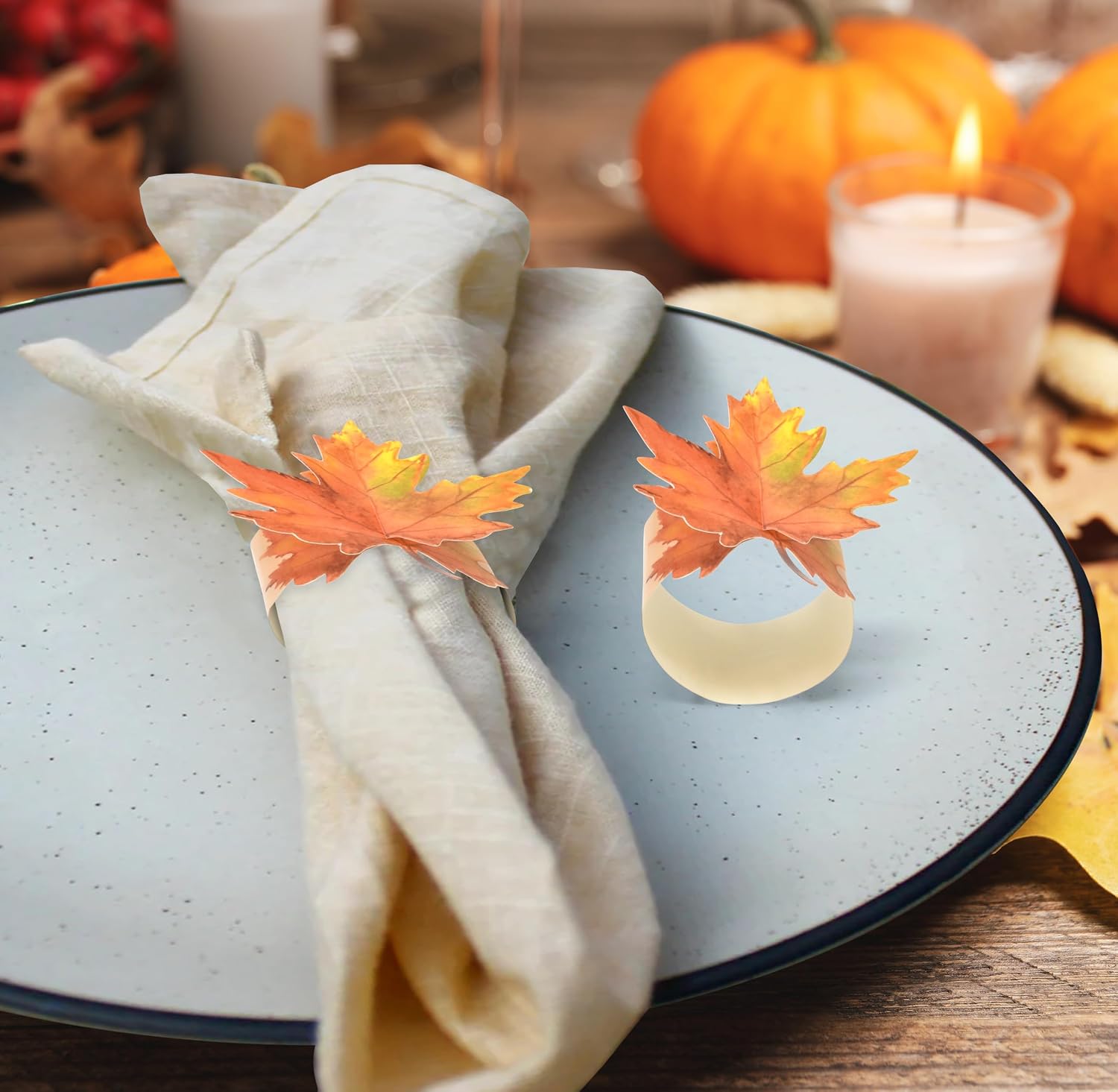 100 Fall Paper Napkin Rings, Thanksgiving Disposable Maple Leaf Holders