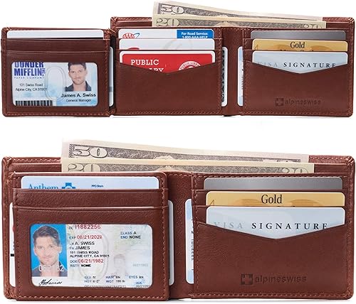 Miniatura 2 de Alpine Swiss RFID - Cartera de piel con 2 compartimentos para documentos de identidad, con ventana dividida, sección para billetes, en caja de regalo