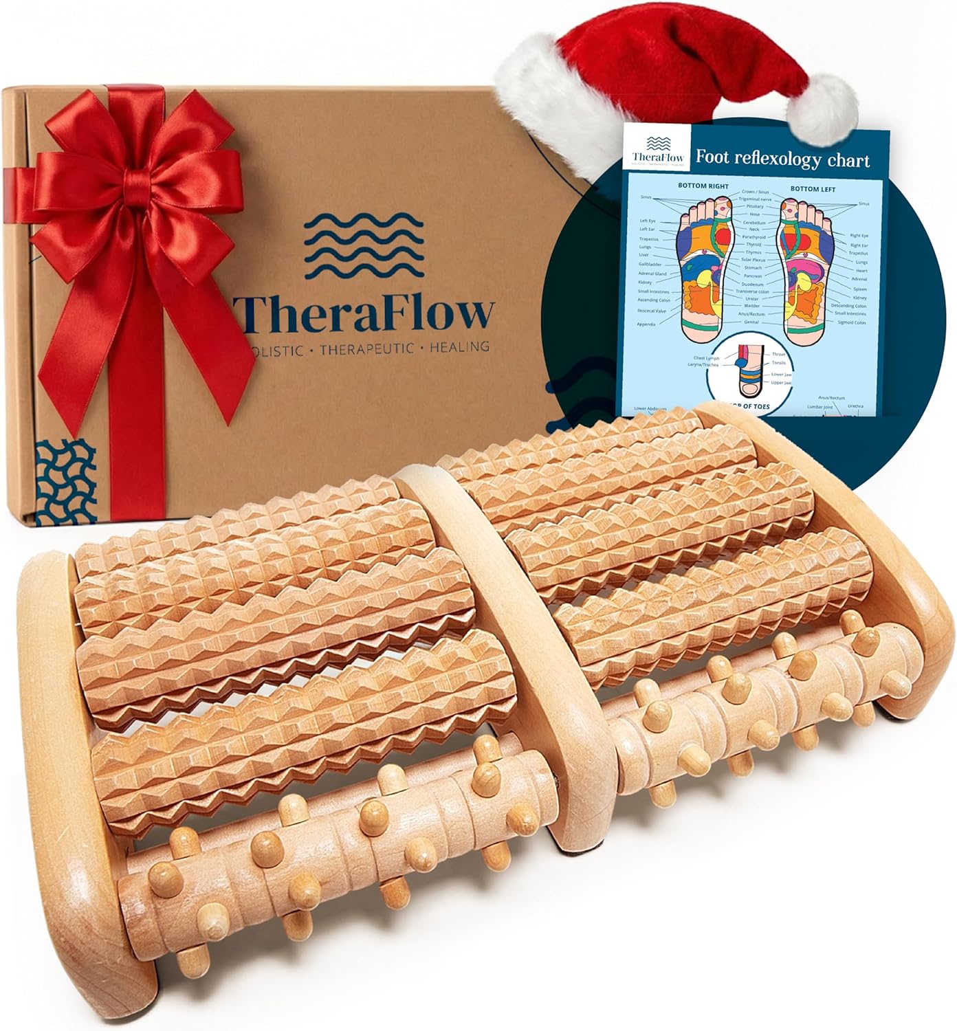 TheraFlow Foot Massager for Neuropathy & Plantar Fasciitis Relief – Mom Gifts for Women & Gifts for Dad, Wooden Foot Roller Massager, Neuropathy Pain Relief for Feet (Includes Reflexology Chart)