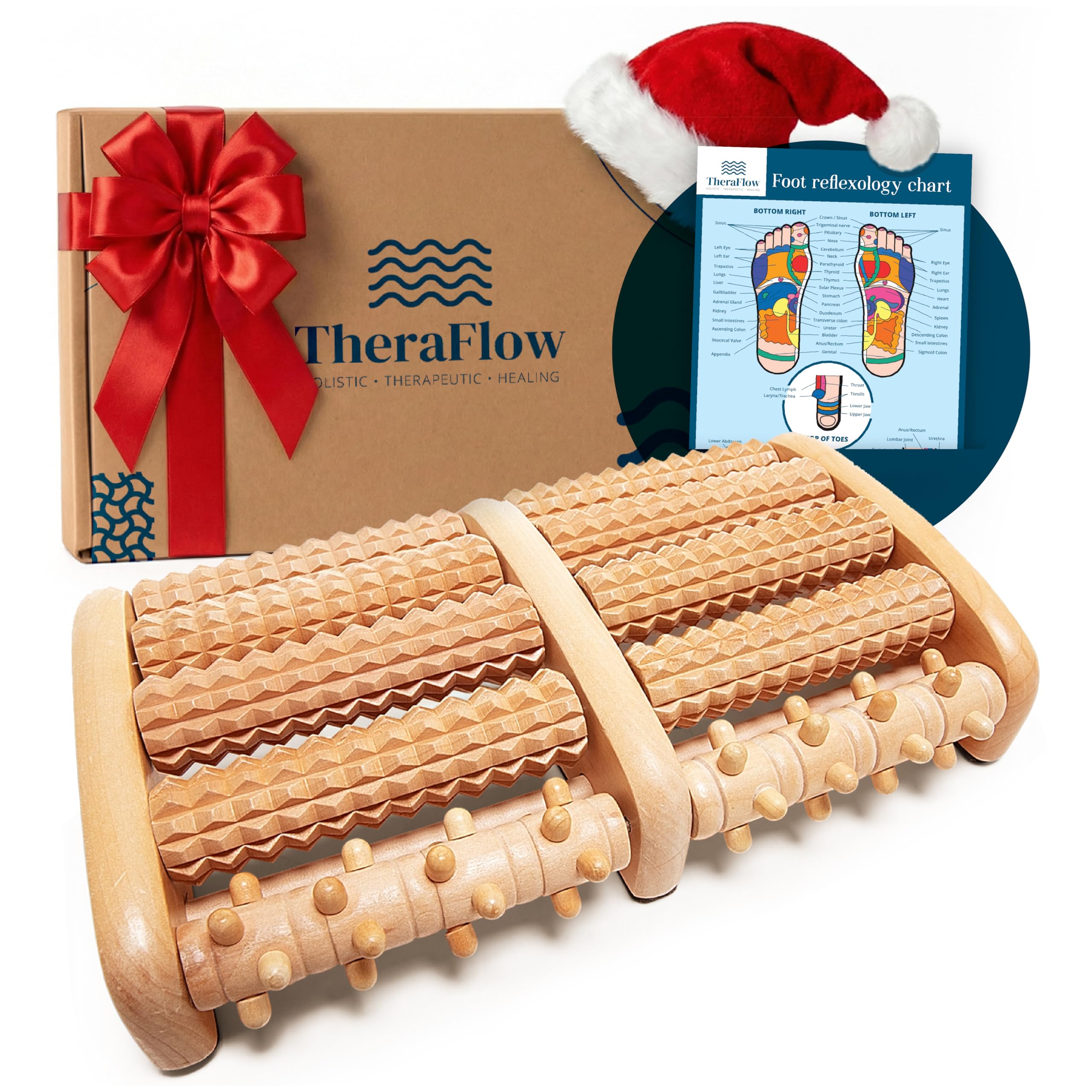 TheraFlow Double Foot Massager Size L - Original Shiatsu Acupressure - Plantar Fasciitis Relief – Plantar Reflexology Diagram/Instructions for Use – Wood