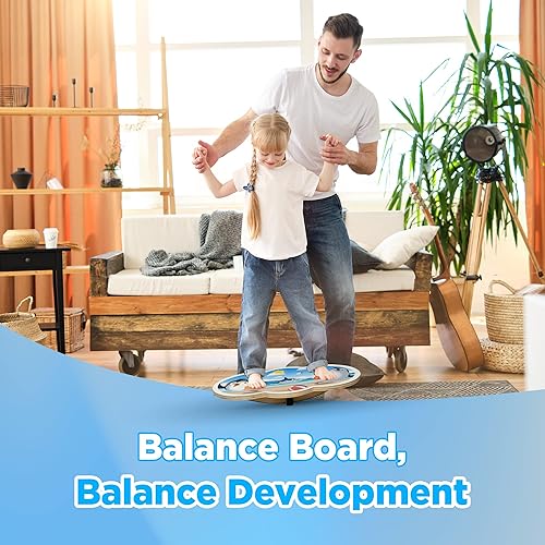 Miniatura 6 de Tabla de equilibrio de madera para niños, rotación de 360 grados con base cruzada, tabla de balanceo para equilibrio, tabla de equilibrio para niños