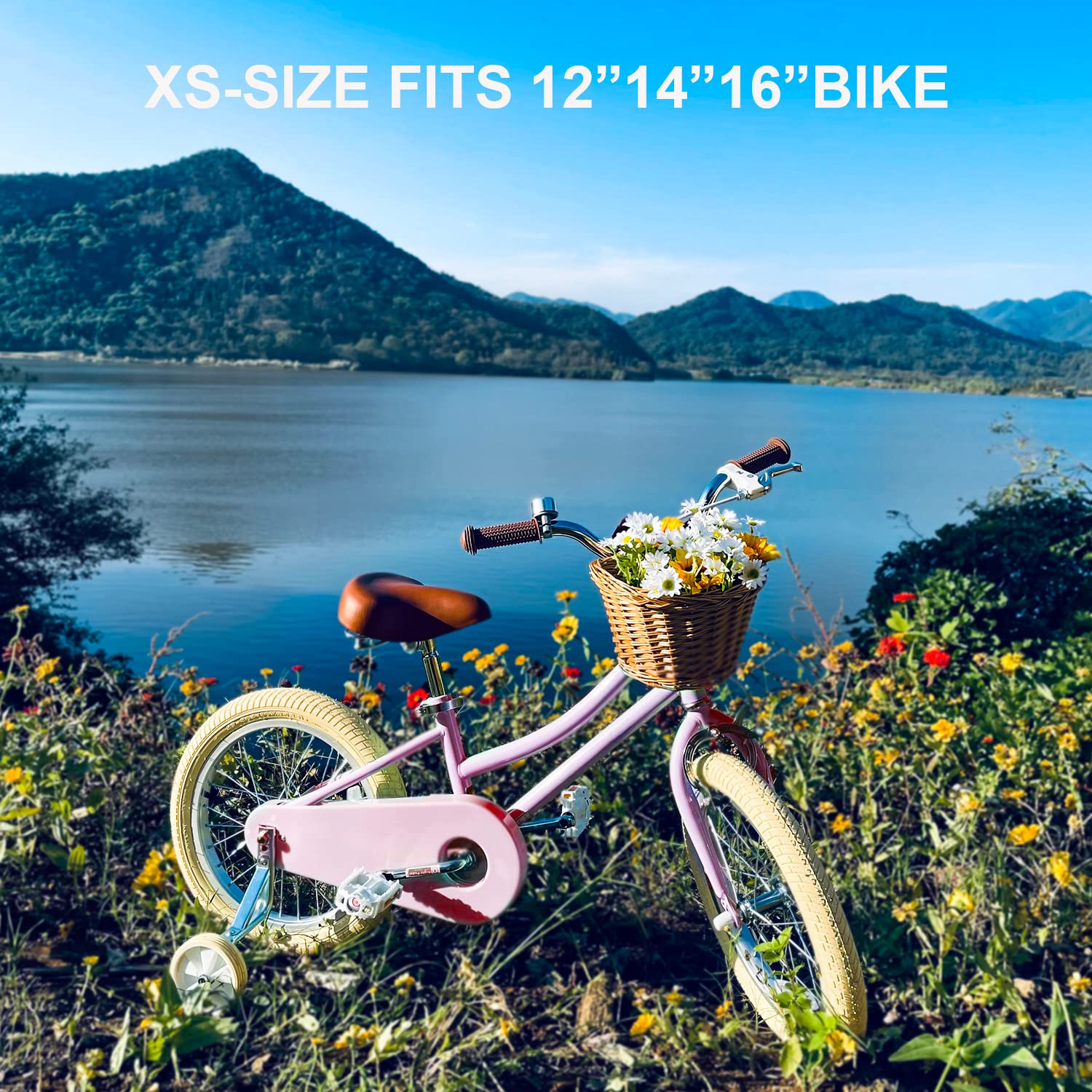 AVASTA Panier de vélo pour Enfants en Osier pour 12 14 16 18 20 Pouces Filles Vélos Scooter Tricycle Accessoires de vélo pour Enfants avec Sangles en Cuir Plusieurs Couleurs