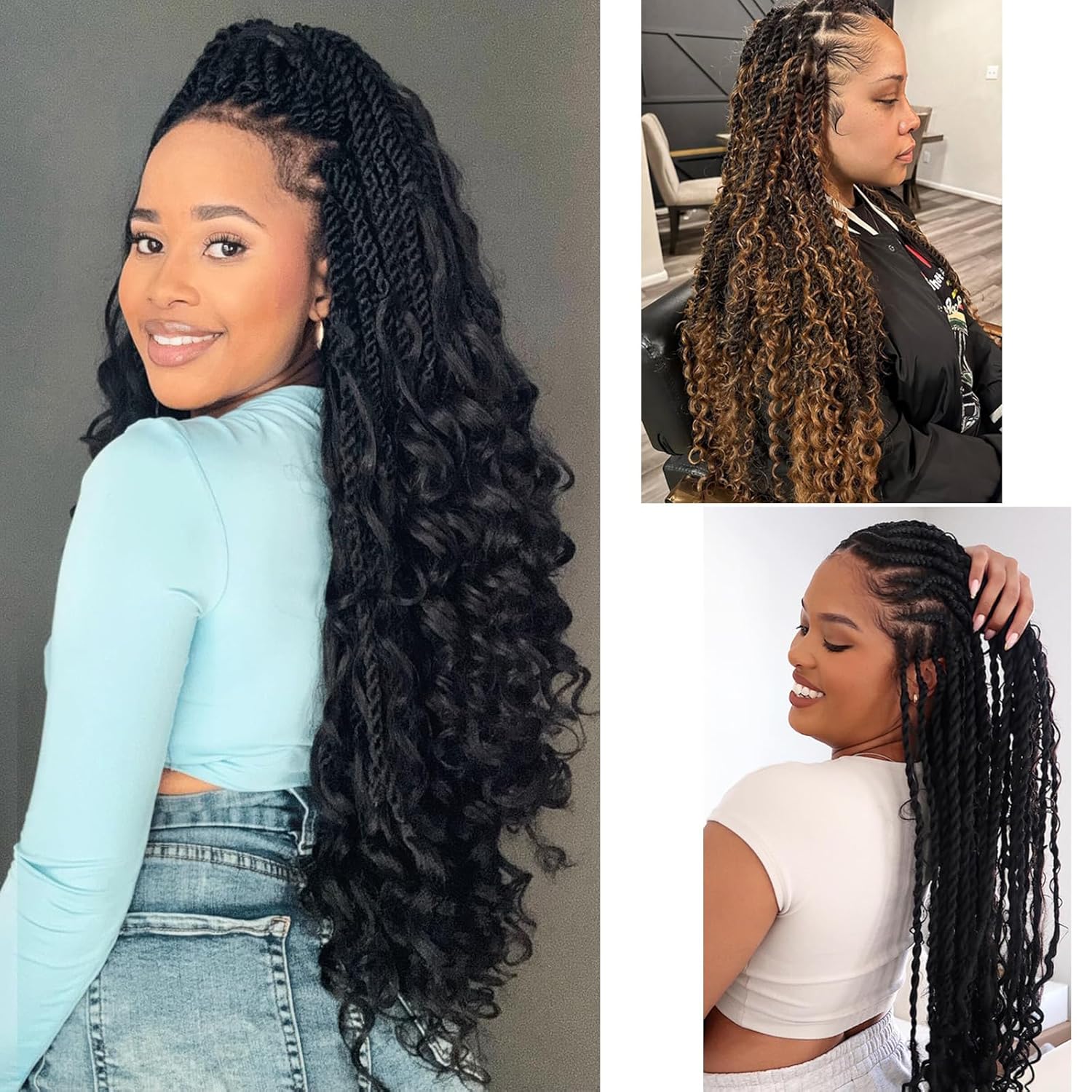 Senegalese Twist Crochet Hair with Curly Ends - 16 Inch Boho Island Twist Crochet Hair 8 Packs Boho Goddess Twist Crochet Hair Pre Looped Crochet Twists with Curly Ends(16(8Packs), 1B/30)
